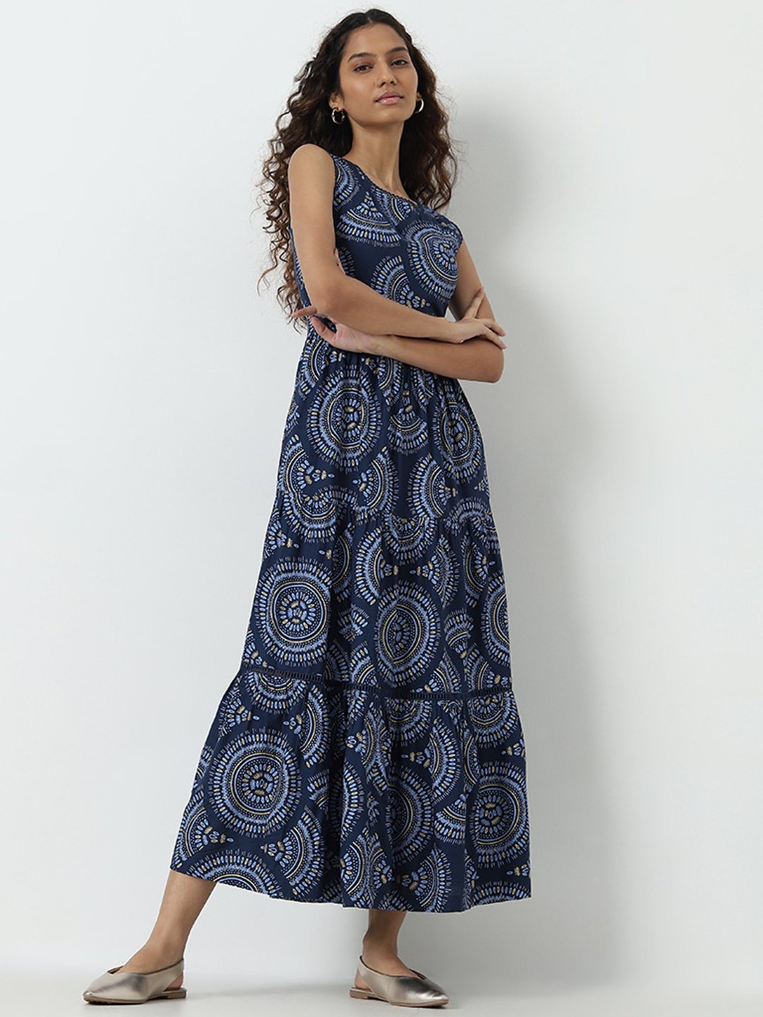Bombay Paisley by Westside Navy Printed Tiered Dress