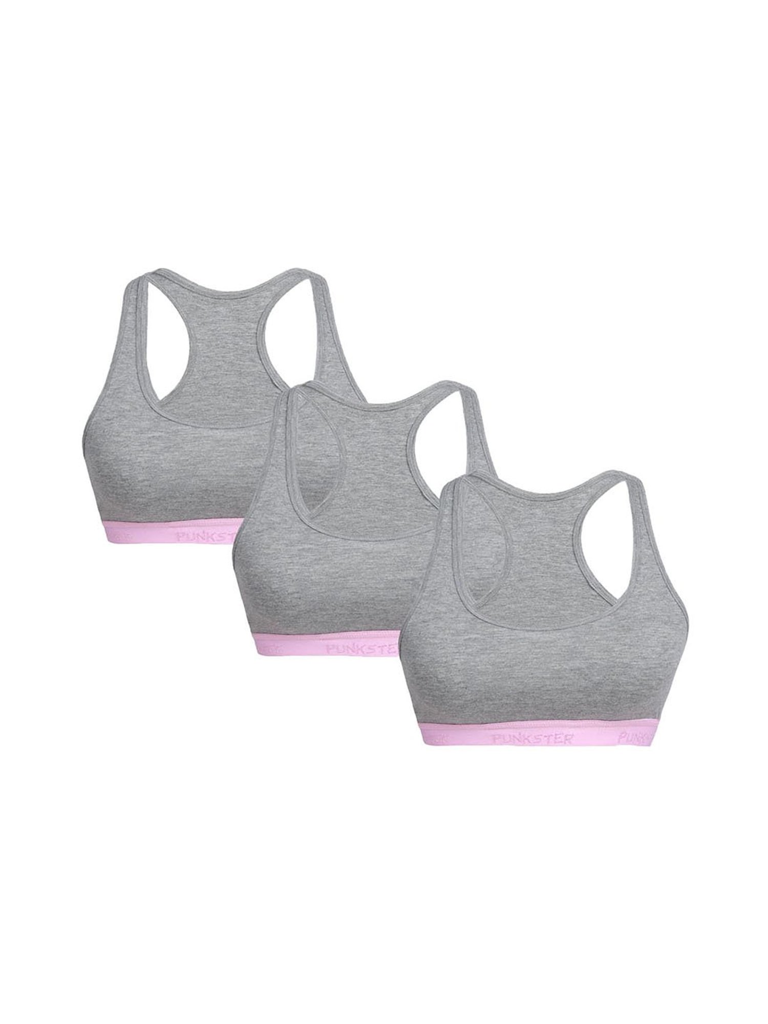 Punkster Kids Solid Grey Bra (Pack Of 3)