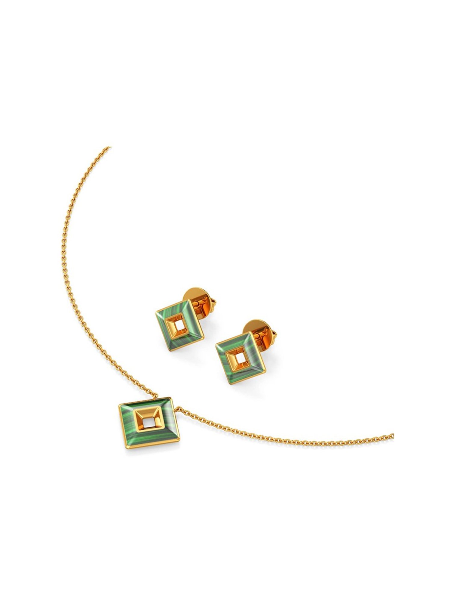 Joyalukkas 22k Gold Greenish Square Glitz Glow Pendant & Earrings Set