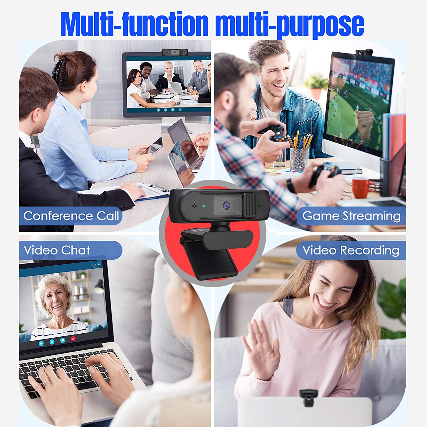 easyday Webcam with Microphone, 1080P HD USB Computer Camera with Privacy Shutter&Webcam Tripod, Streaming Webcam with Flexible Rotable Wide Angle Webcam for PC Zoom Video/Gaming/Laptop