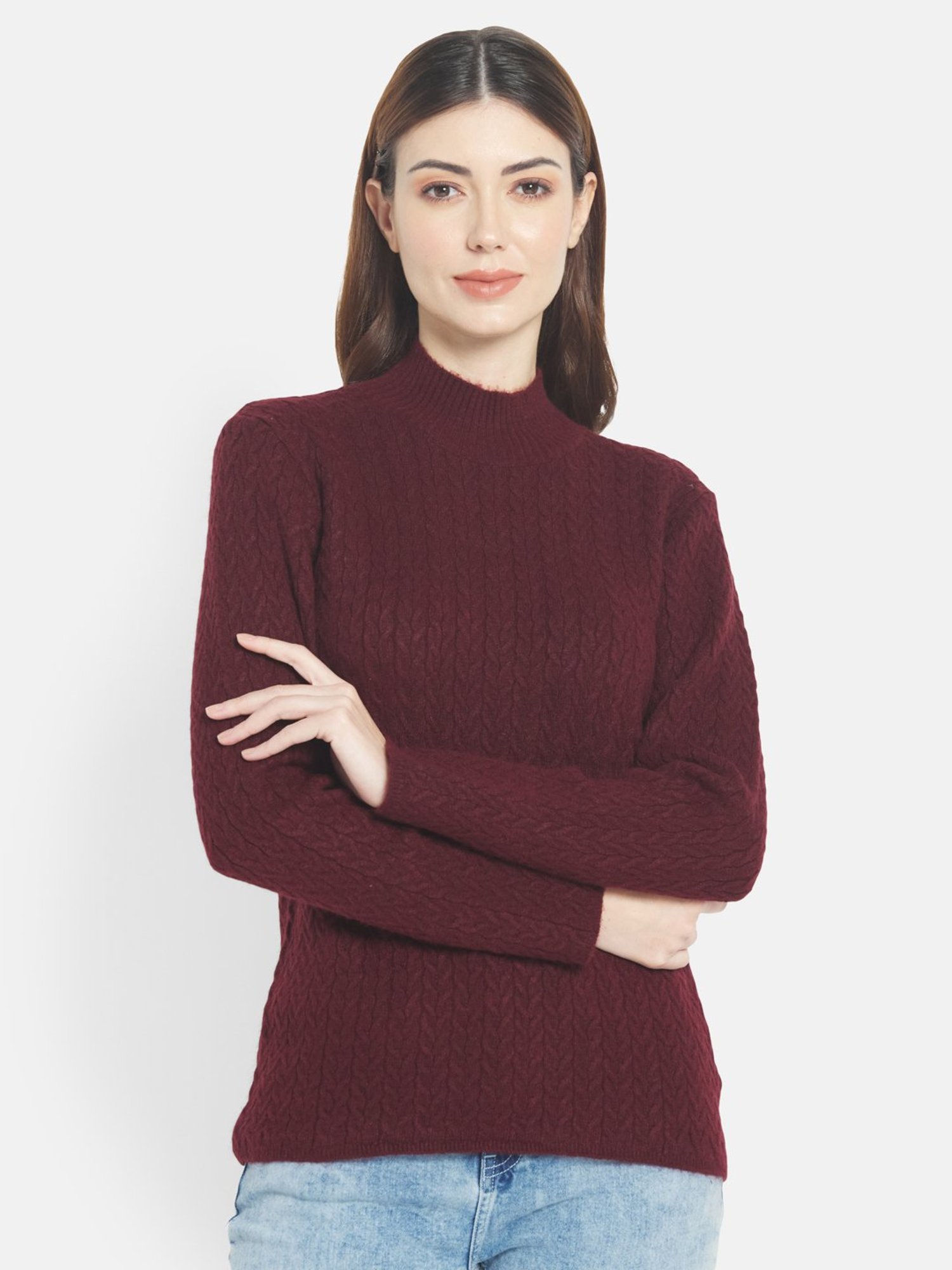METTLE Maroon Self Pattern Pullover
