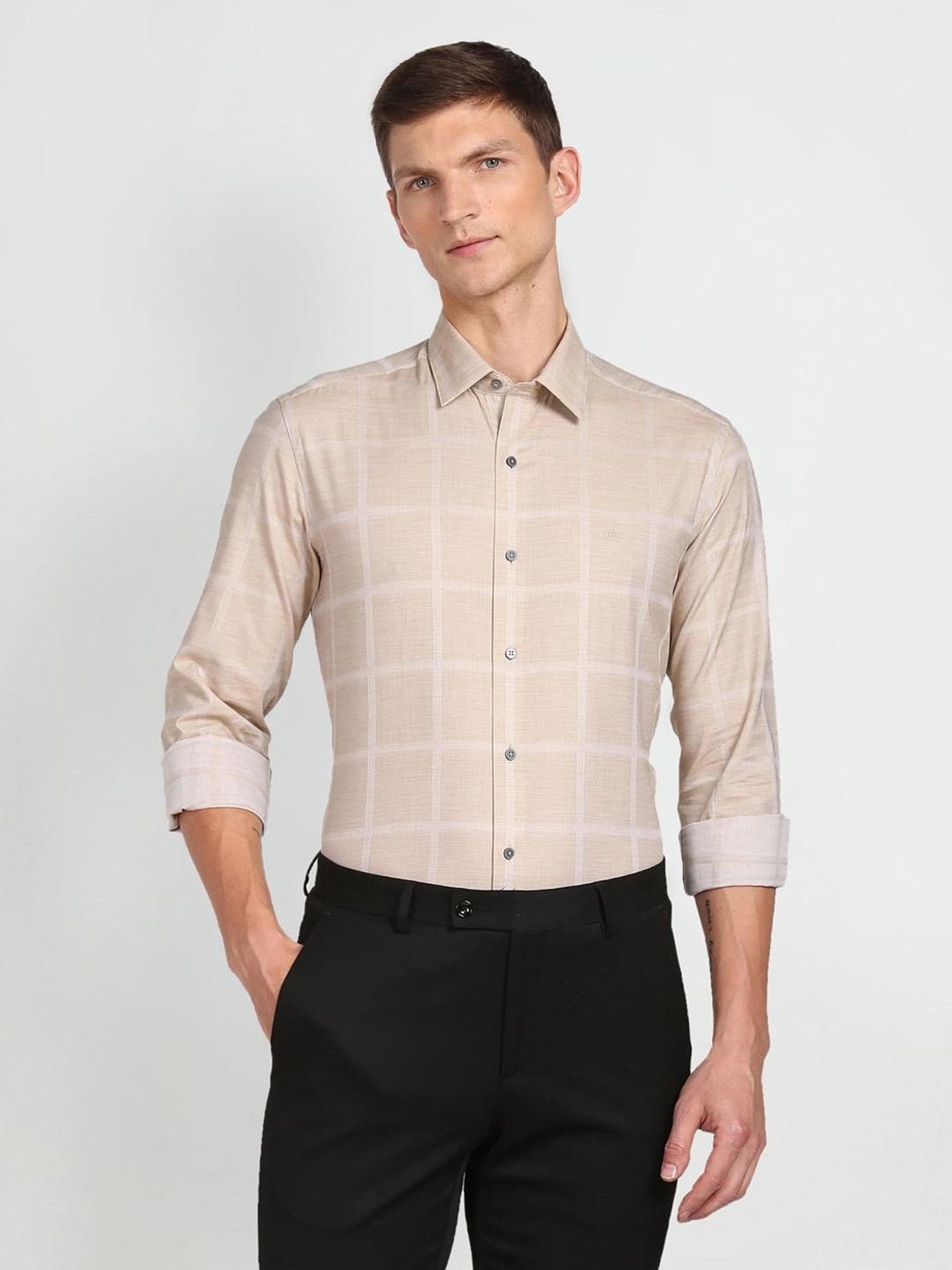 Arrow New York Brown Cotton Slim Fit Self Pattern Shirt