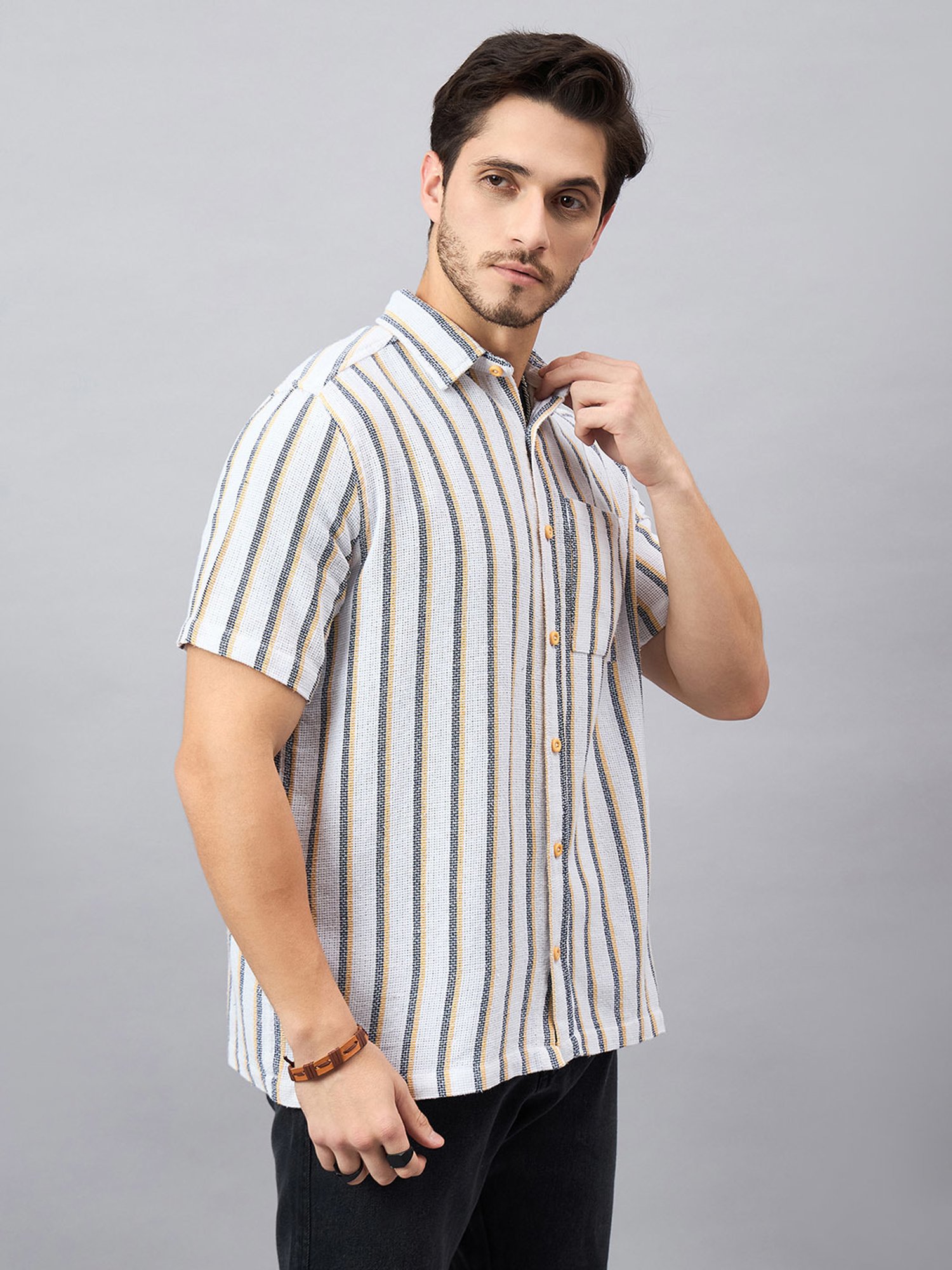 CHIMPAAANZEE White & Black Regular Fit Striped Shirt