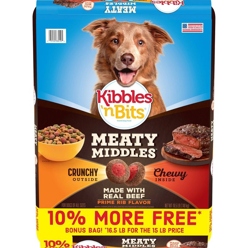 Kibbles 'n Bits Meaty Middles Prime Rib Flavor Adult Complete & Balanced Dry Dog Food - 16.5lbs