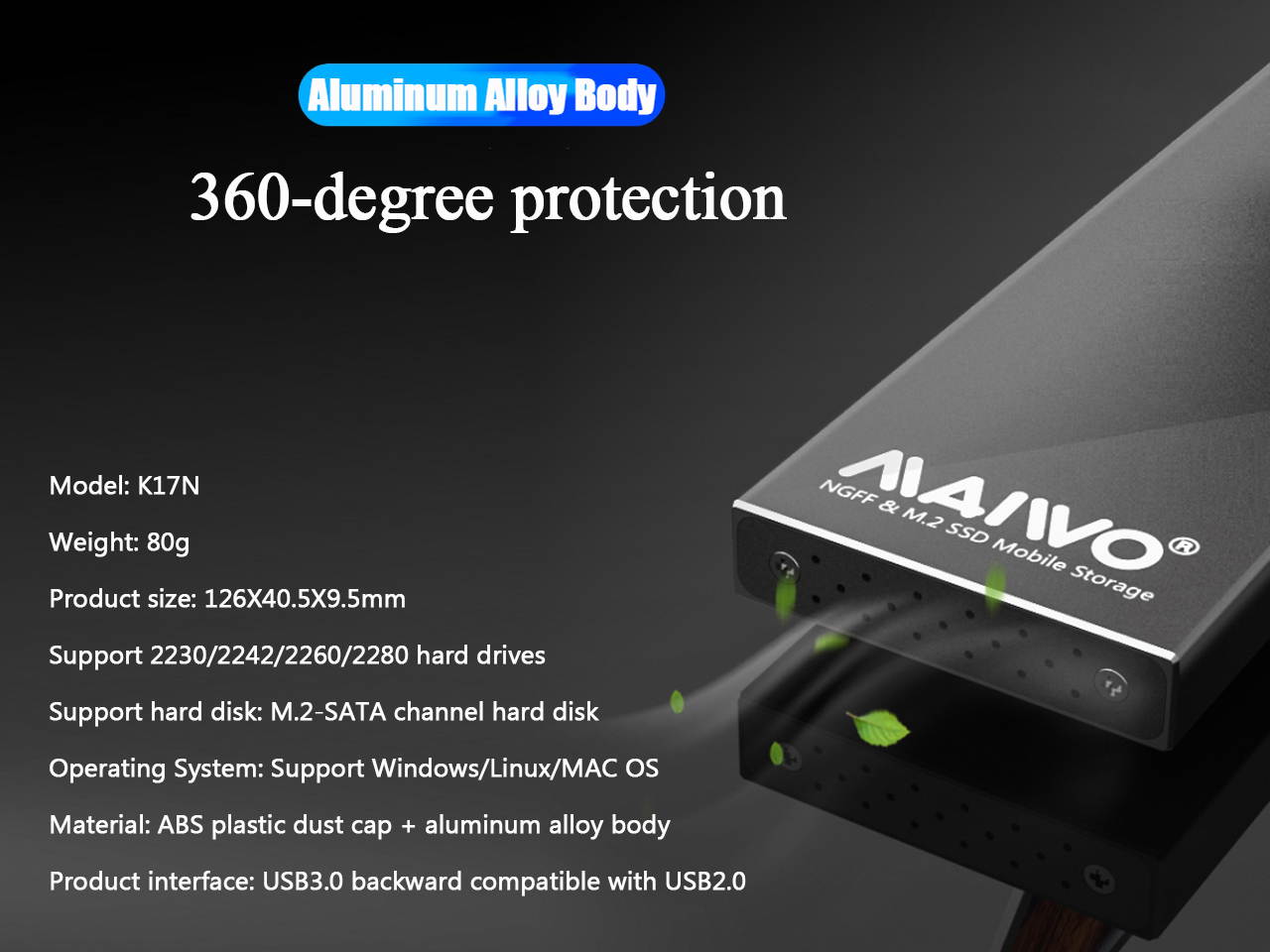 Maiwo Maiwo K17N M.2 Solid State Drive Box Sata Channel Usb3.0 Interface Desktop Notebook External Solid State Drive Box Black