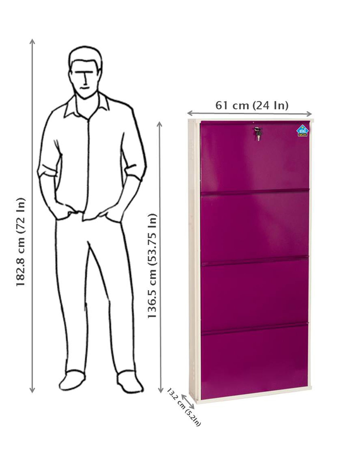 Delite Kom Metal Shoe Rack - 24" 4 Shelf, Ivory Violet, PowderCoat, Wall Mount, DIY