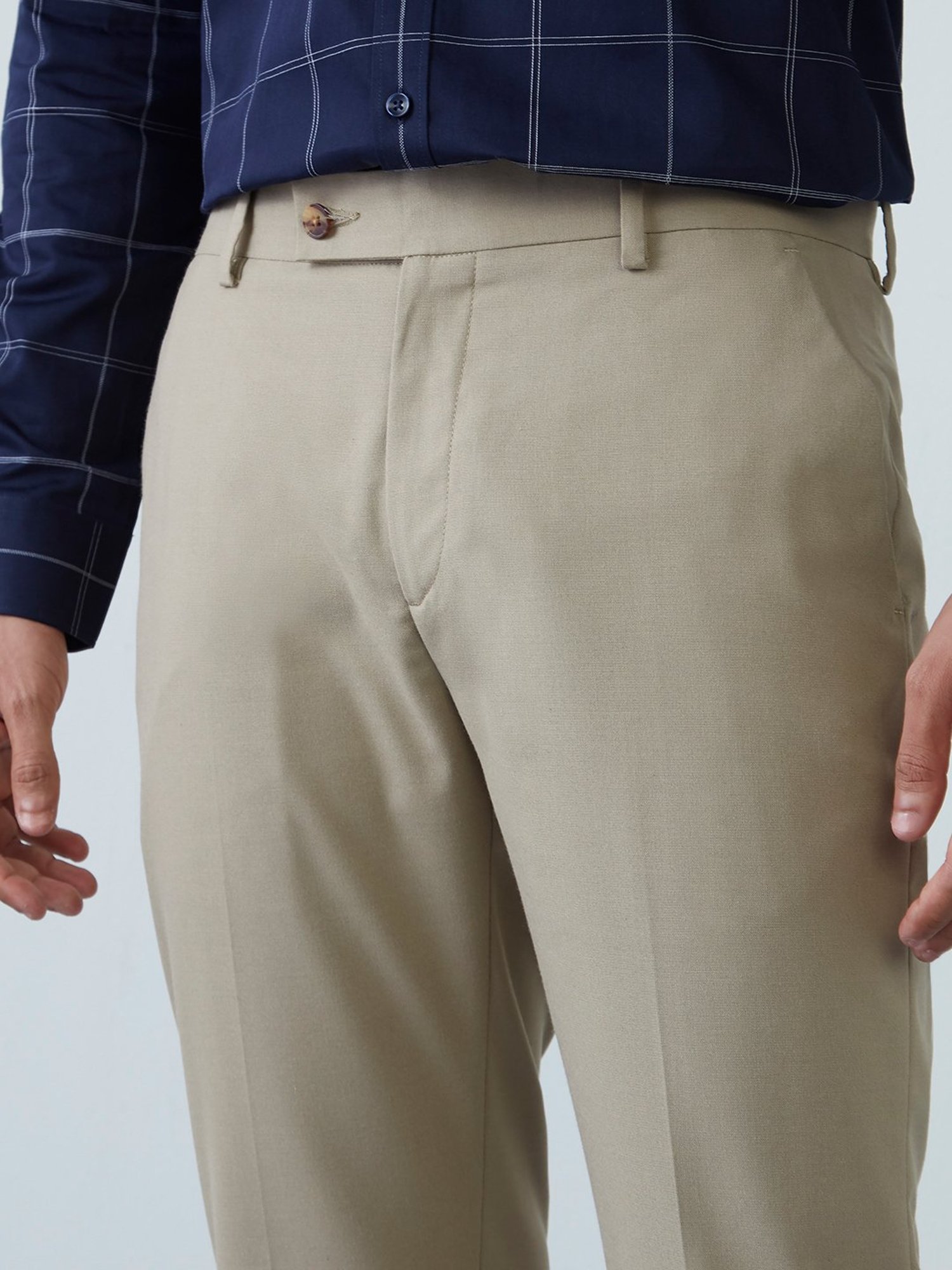 WES Formals by Westside Light Khaki Slim-Fit Trousers