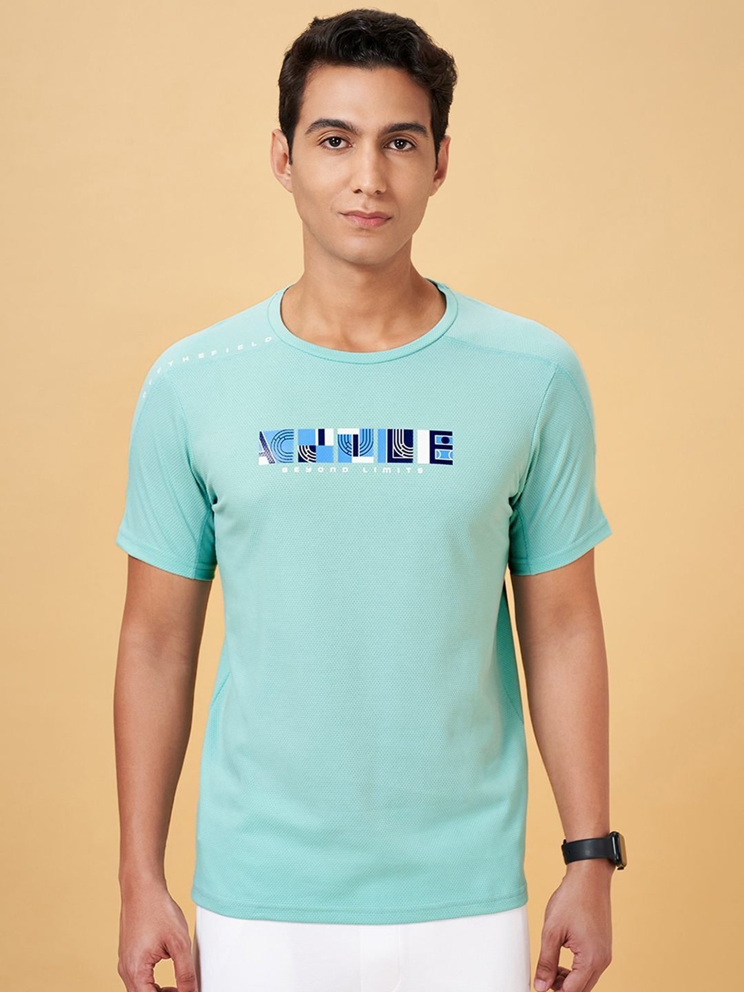 Ajile By Pantaloons Aqua Green Slim Fit Printed T-Shirt