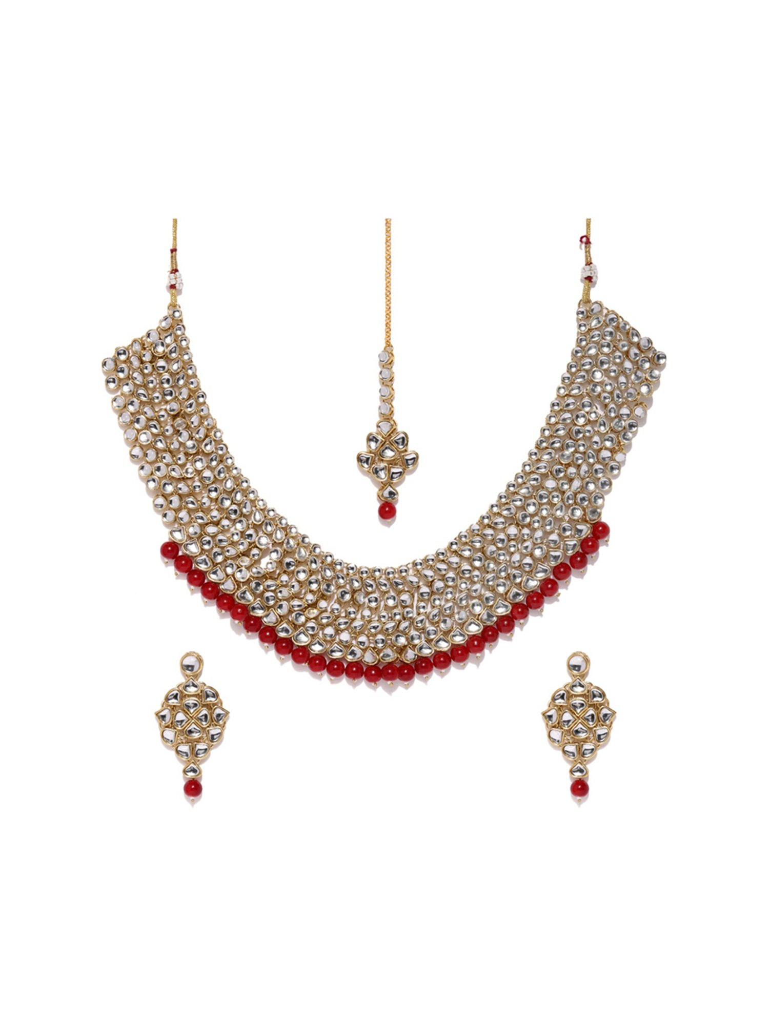 Zaveri Pearls Red & Clear Alloy Necklace Set