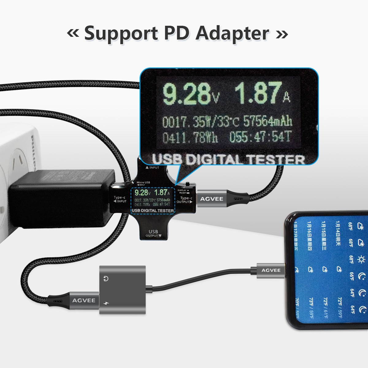 AGVEE 2-in-1 USB-C to 3.5mm Jack Microphone Headphone Adapter, Type-C Mic AUX Earbud Splitter, USBC Audio Earphone Converter, PD Charging Dongle for Samsung S21 S20 Note 20/10, iPad Pro, Pixel, White