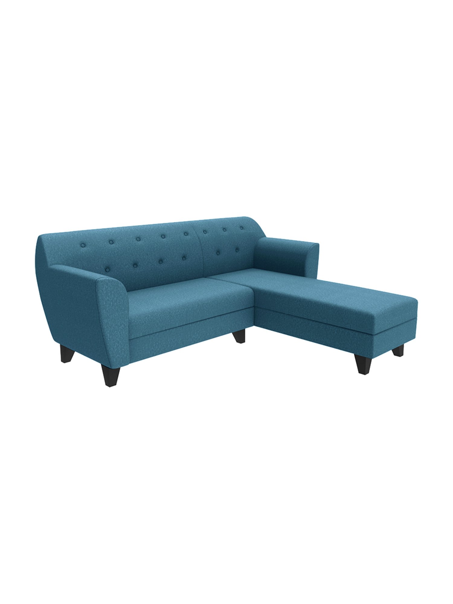 Trevi Blue Fabric & Neem Wood 5 Seater RHS Sectional Sofa