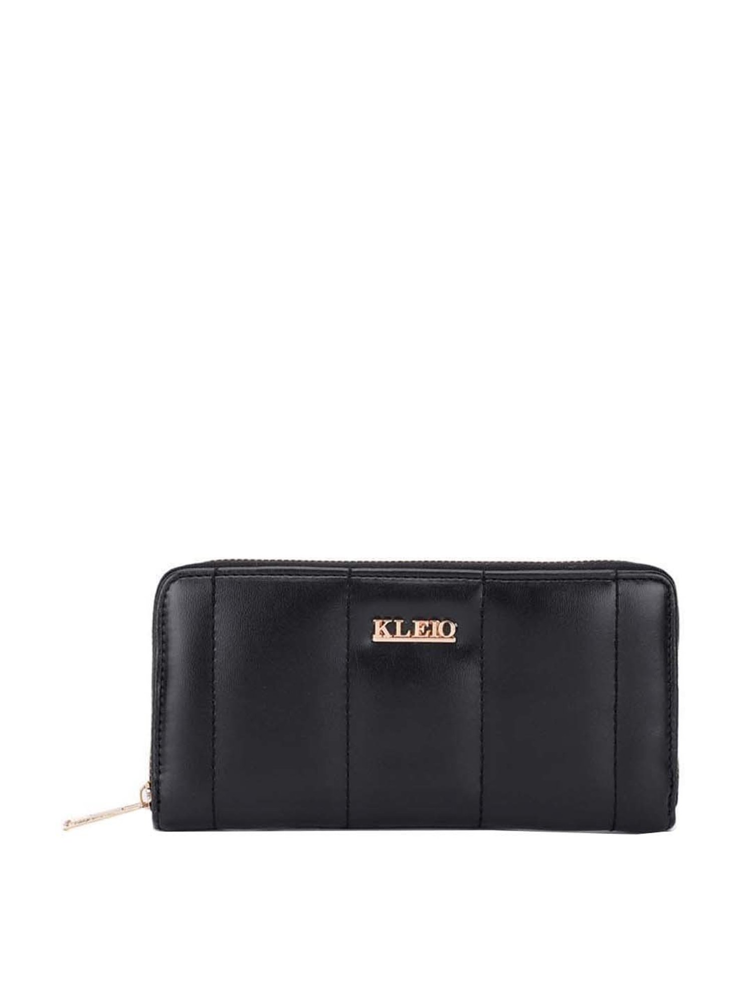 KLEIO Black Quilted Zip Around Wallet for Women