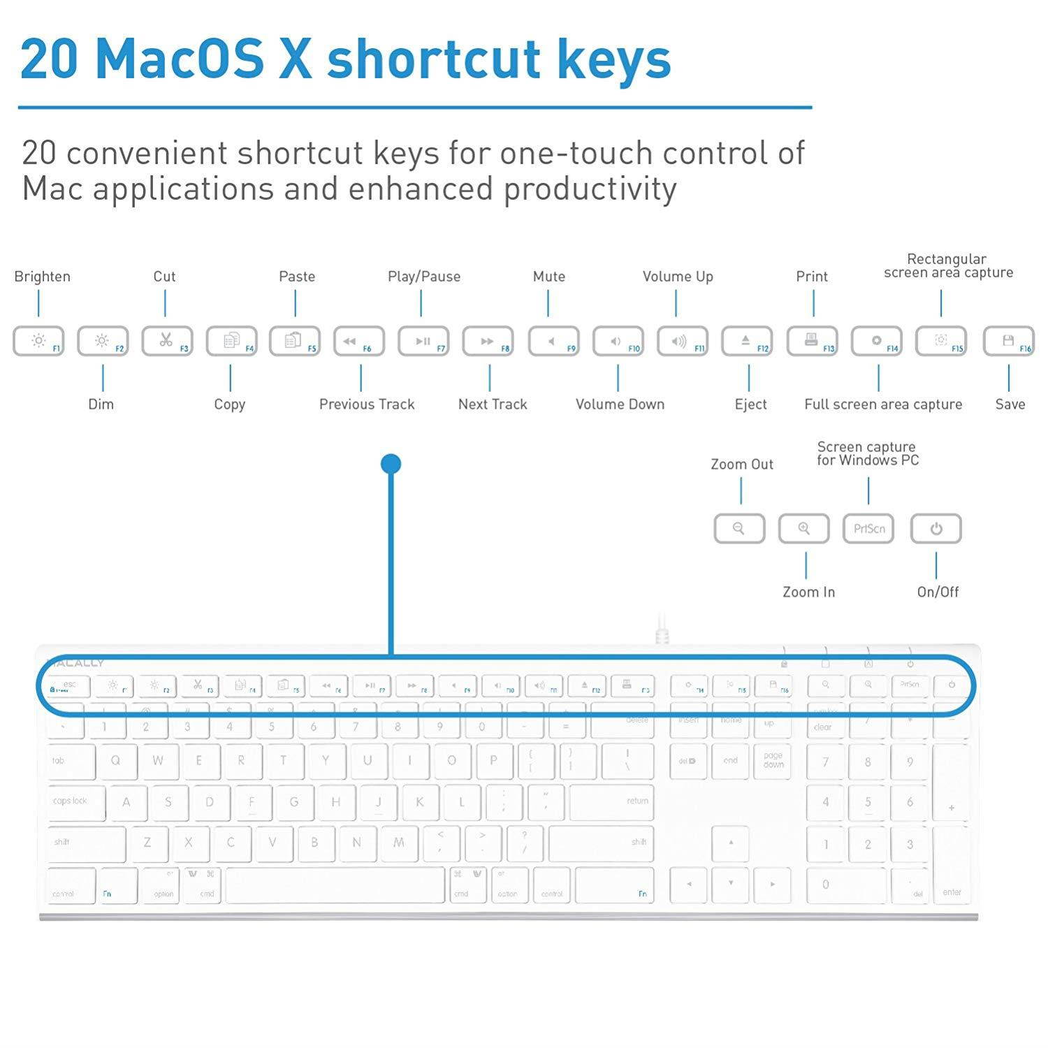 Macally Ultra-Slim USB Wired Computer Keyboard for Apple Mac Pro, MacBook Pro/Air, iMac, Mac Mini, Laptop, Windows PC Laptop (ACEKEY)