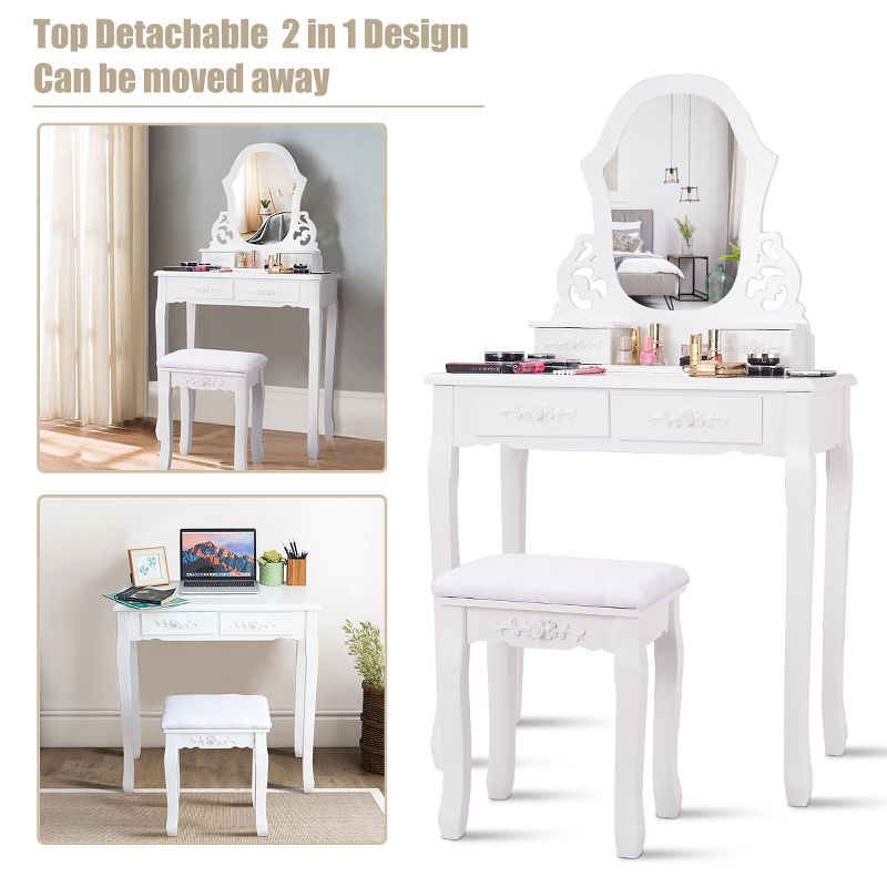 Costway White Vanity Jewelry Wooden Makeup Dressing Table Stool