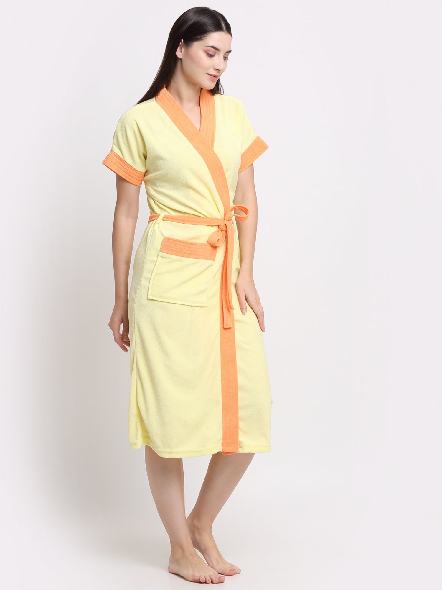 Creeva Everyday Lemon & Orange 225 GSM Micro Terry Bathrobe with Front Pocket & Kimono Collar