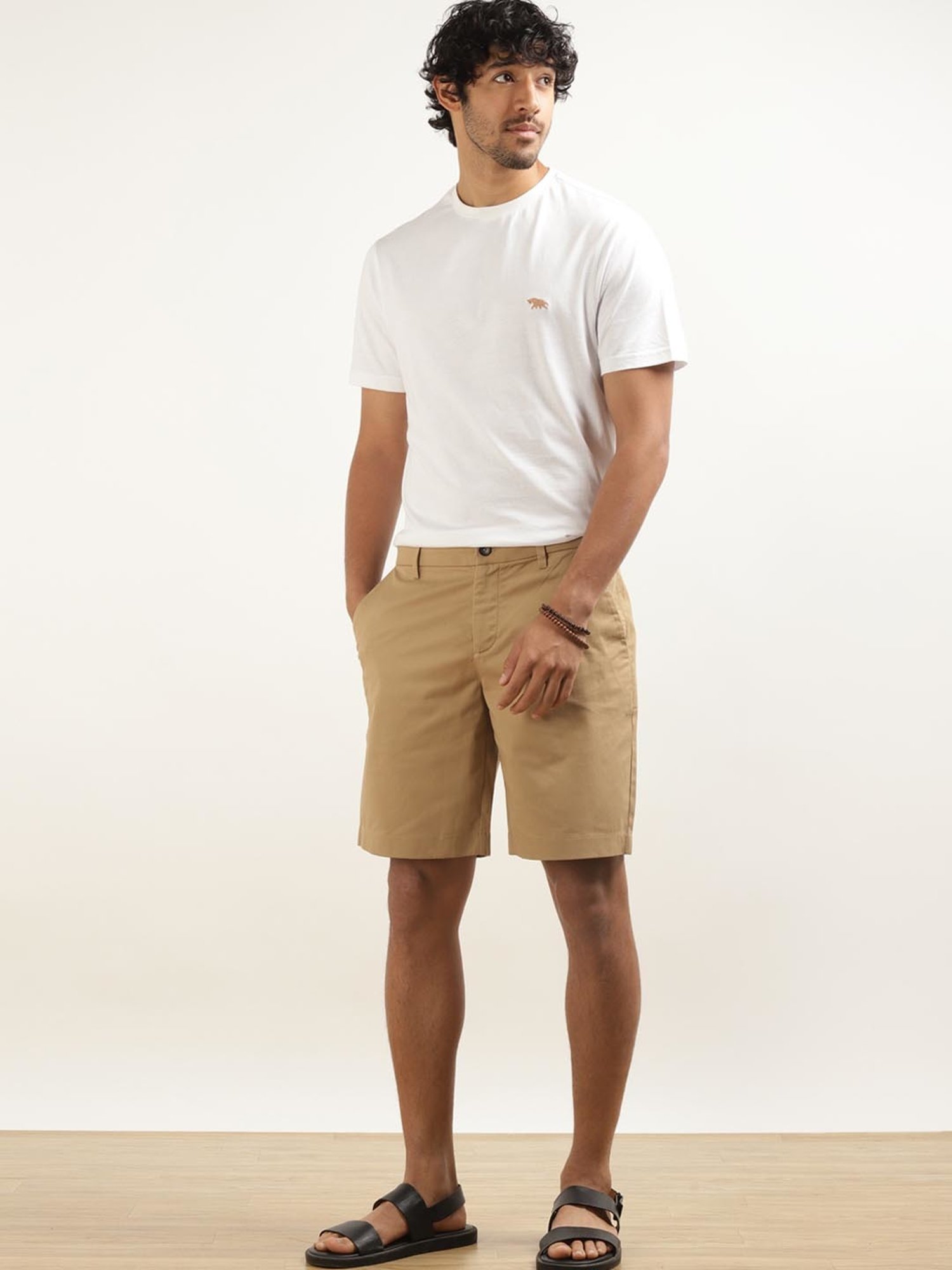 Andamen Khaki Cotton Regular Fit Shorts