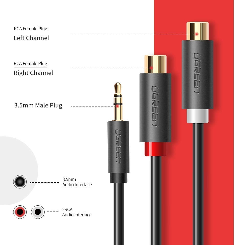 Wanmingtek 3.5 mm to 2RCA Cable, J&D RCA Cable Gold-Plated [Copper Shell] [Heavy Duty] 3.5mm Male to 2 RCA Male Stereo Audio Adapter Cable 20CM