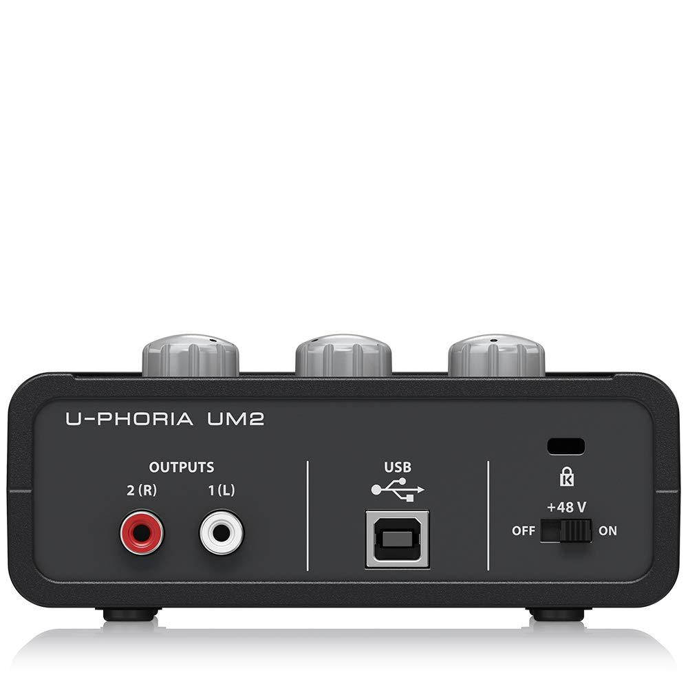 BEHRINGER Audio Interface, 1x XLR/TRS 1x 1/4" 2X RCA USB, Black, 1-Channel (UM2)