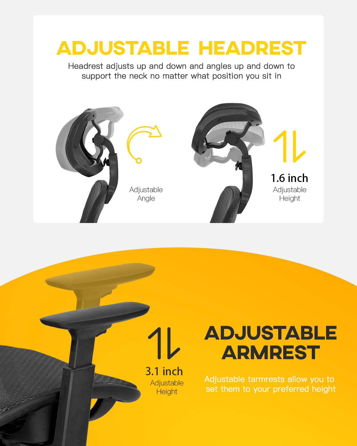 Office Chair Ergonomic Desk Chair Mesh Computer Chair with Arms Lumbar Support Swivel Rolling High Back Task Chair for Men Adults(Black)