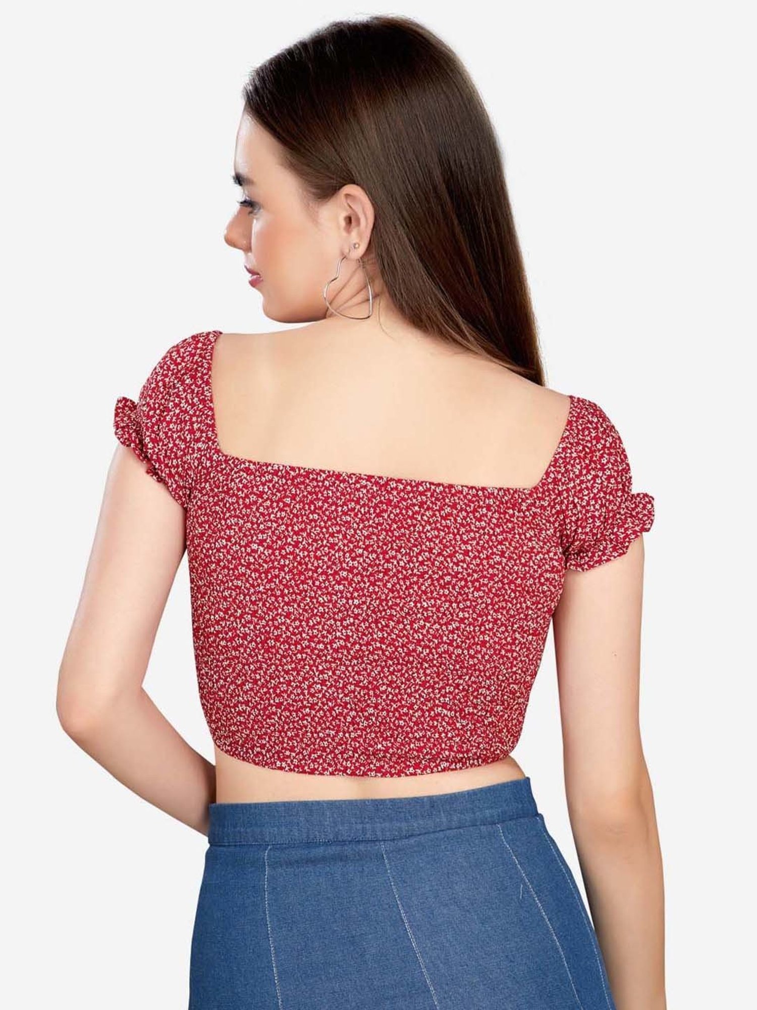 VASTRADO Red Floral Print Crop Top