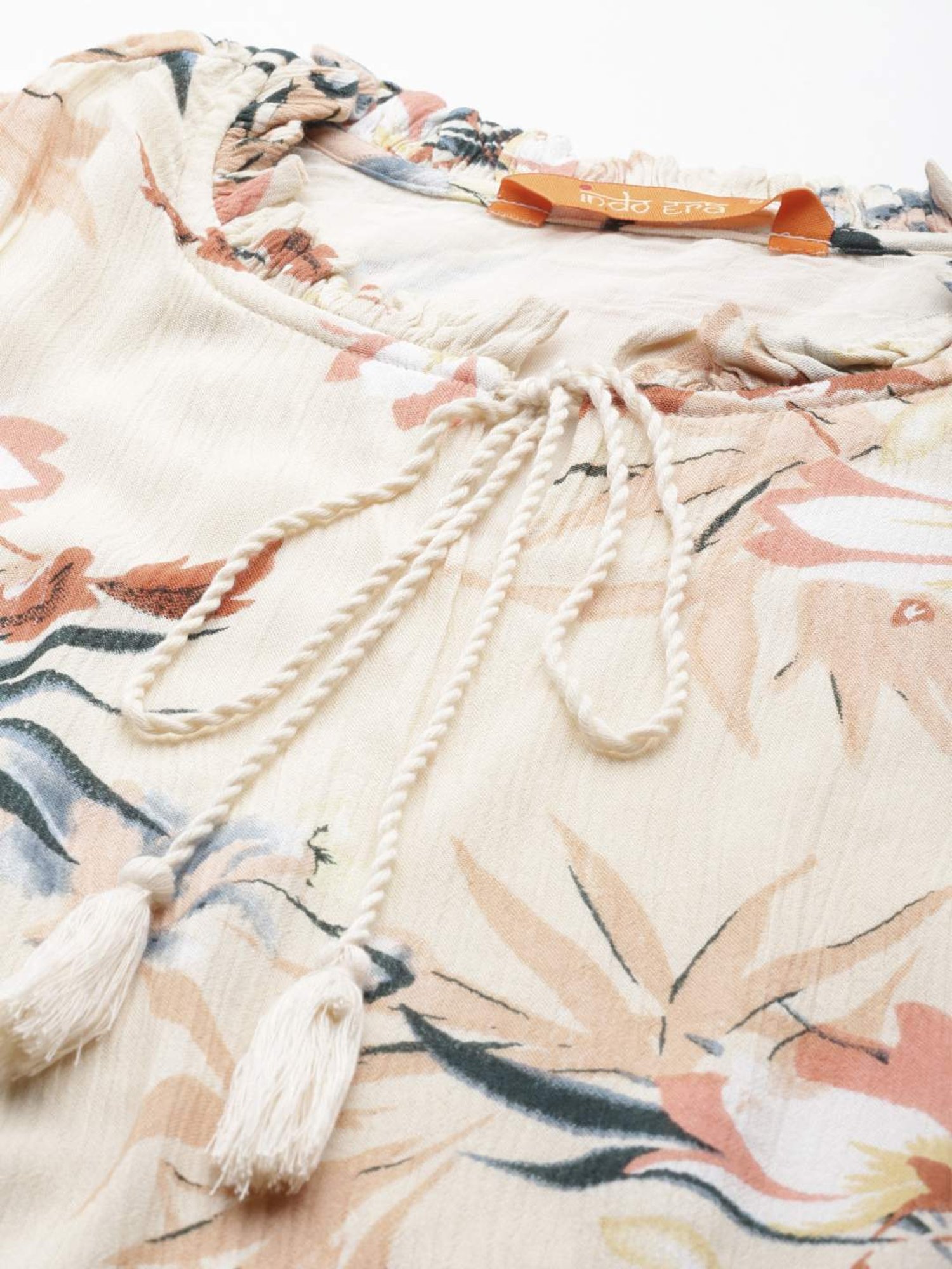 Indo Era Beige Cotton Printed A-Line Dress