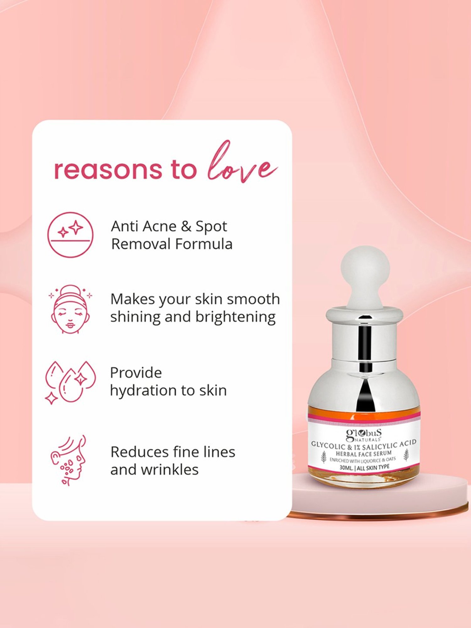 Globus Naturals Glycolic & 1% Salicylic Acid Herbal Face Serum - Pack of 3