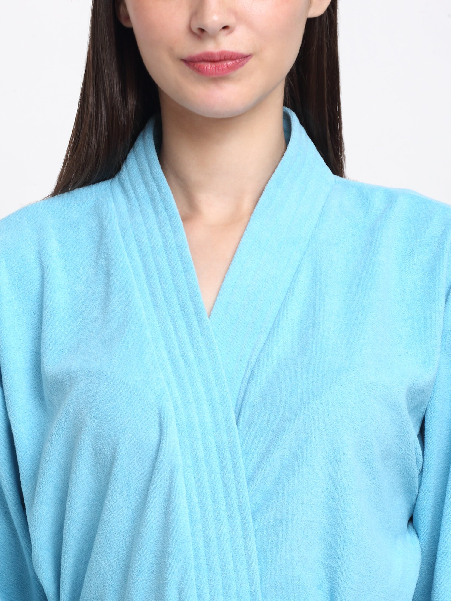 Creeva Everyday Ocean Blue 225 GSM Micro Terry Bathrobe with Front Pocket & Kimono Collar