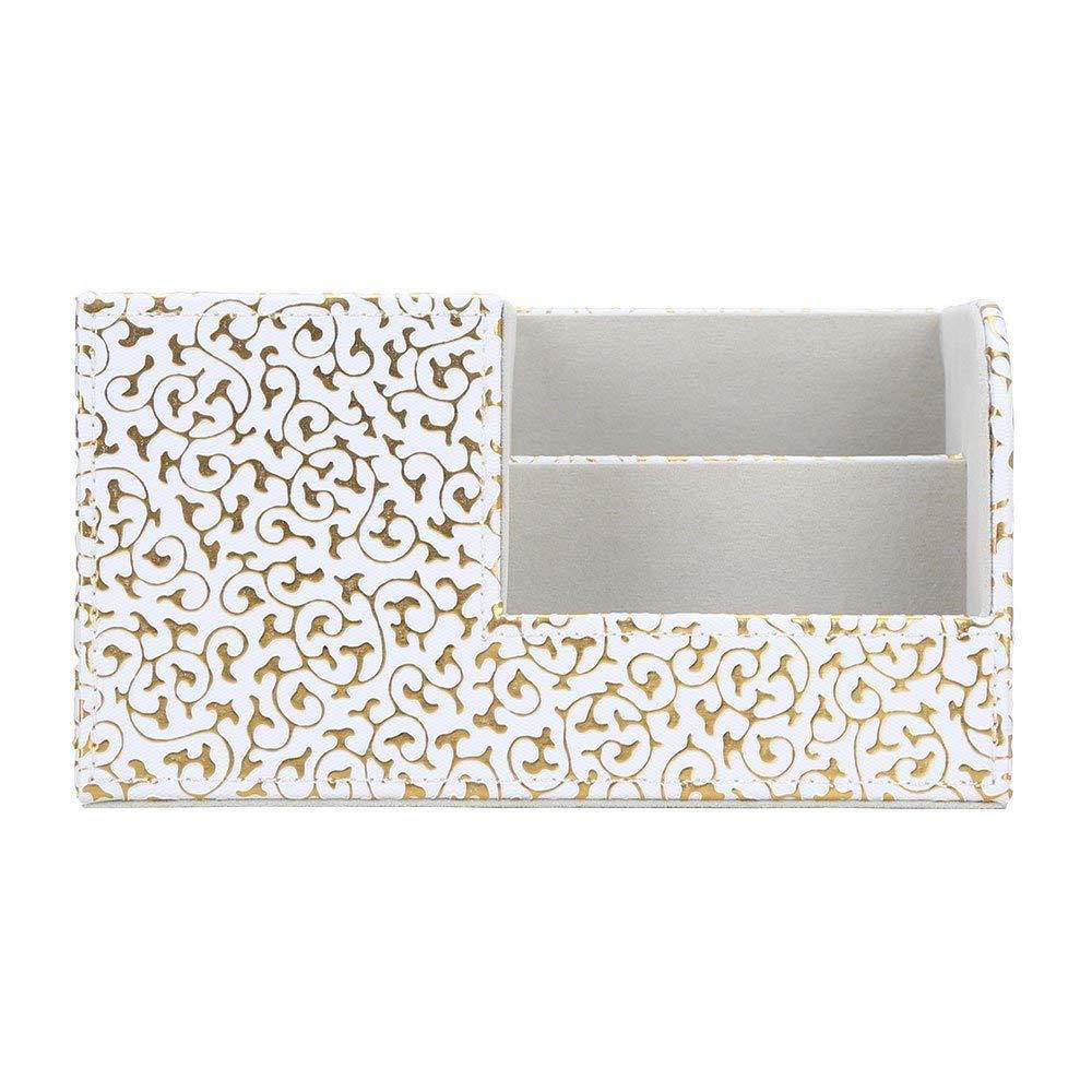 KINGFOM Leatherette Desk Organizer Pen/Pencil/ Remote Control/Cell Phones/Brushes Holder Office Container Storage Box (S-Gold&White)