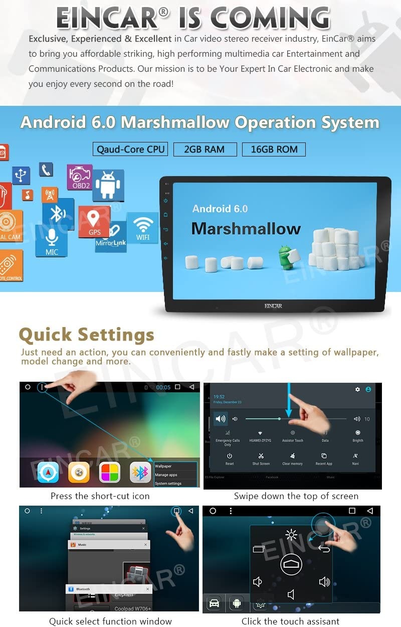 New Double 2 din Android Car Stereo 10.1 inch Full Touch Screen GPS Navigation System in Dash No DVD Player Bluetooth Car Radio Subwoofer Video Output Mirrorlink WiFi Headunit + Wireless Backup Camera