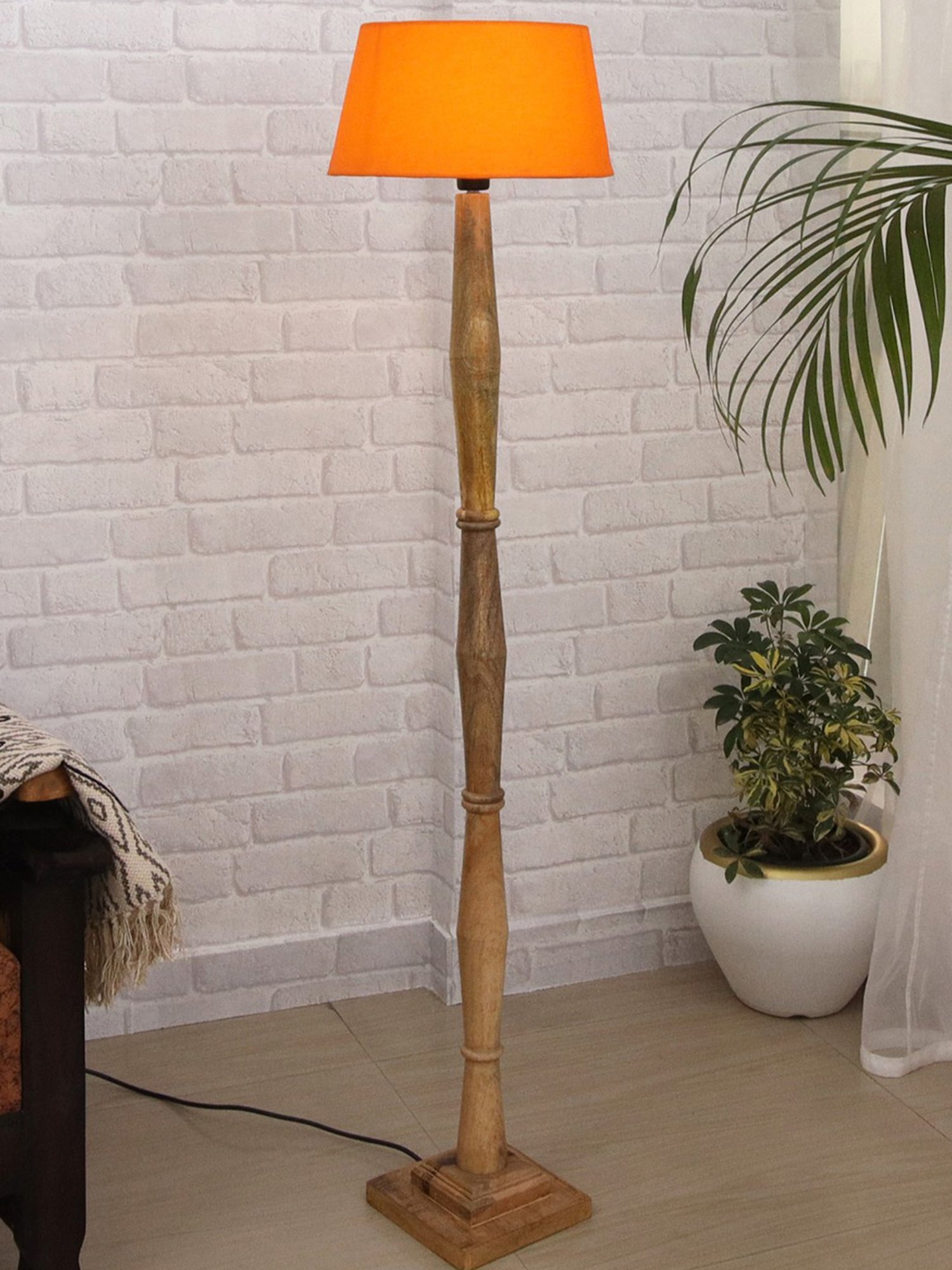 Homesake 'Antique' Orange & Brown Wood Tall Floor Lamp With Shade & Bulb - Set of 1