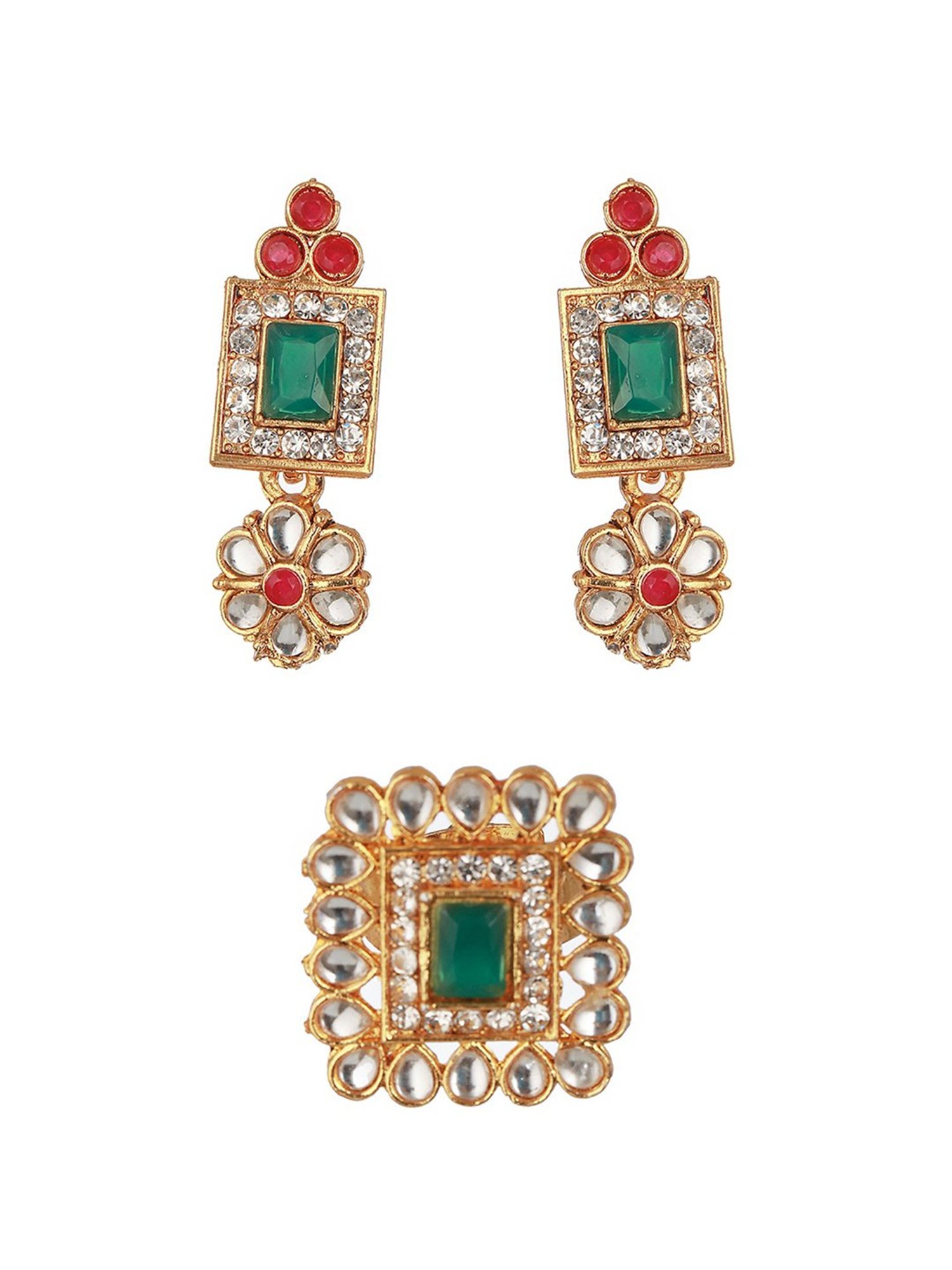 Aatmana Green Necklace, Earring & Ring Set for Women