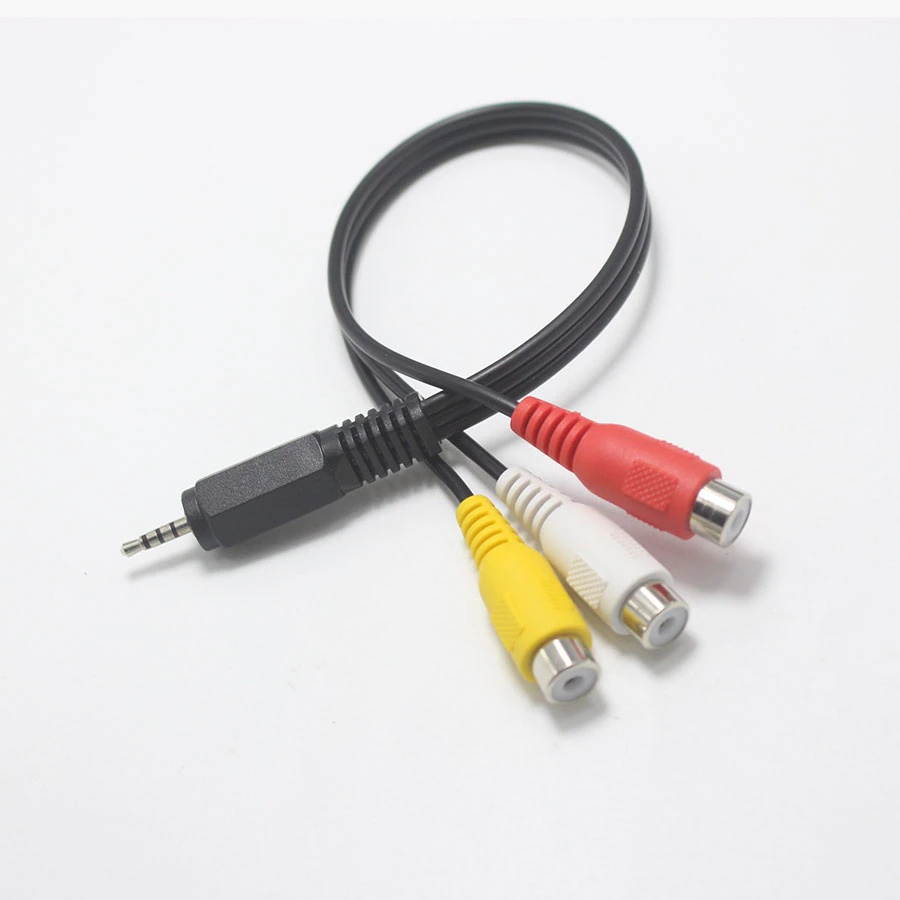 1pcs 2.5mm 4 Pole Male Plug to RCA Female AV Socket 2.5mm Stereo Music Audio Cable Cord AUX for Mp3 Pod TV 25cm