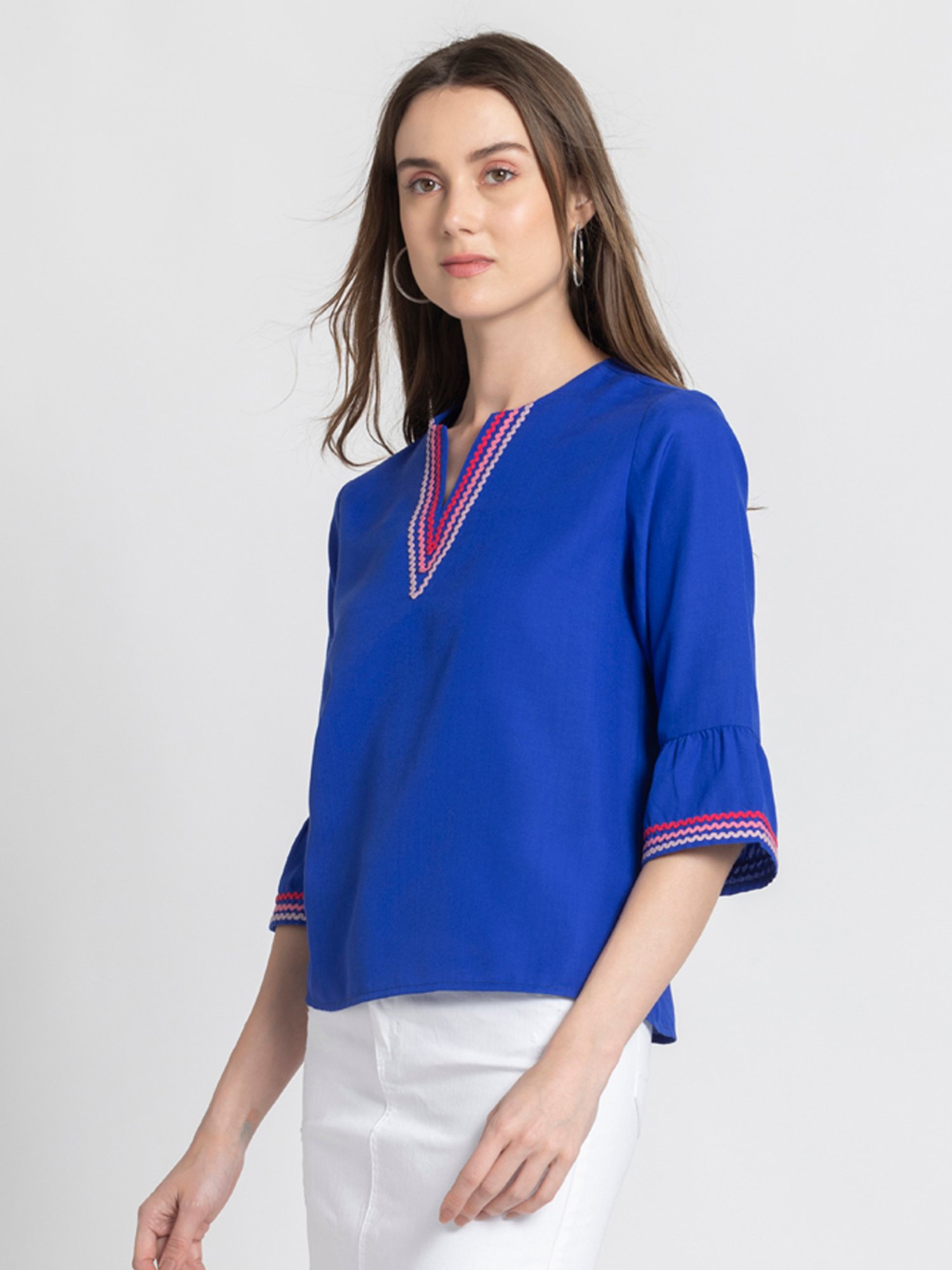 SHAYE Blue Embroidered Top