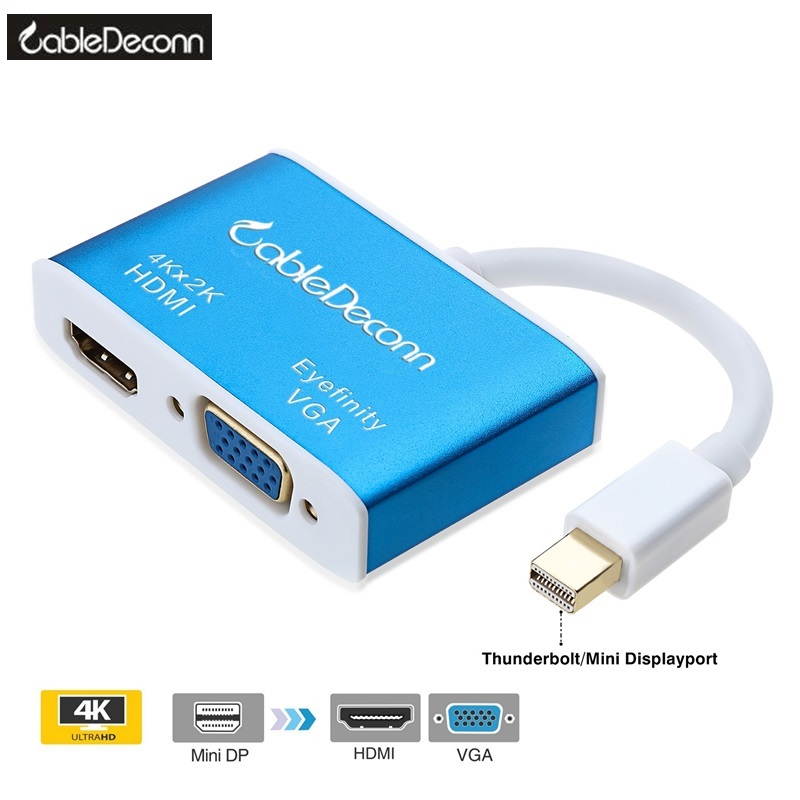 CableDeconn Mini Displayport to HDMI VGA Cable Adapter Thunderbolt 2 hub 4K Multi-port 2in1 Converter for Apple Macbook Pro air