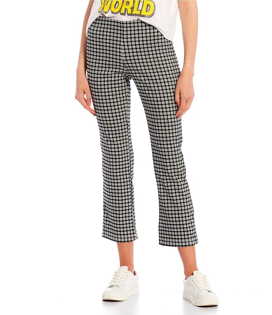 Originality Mid Rise Plaid Kick Flare Cropped Pants
