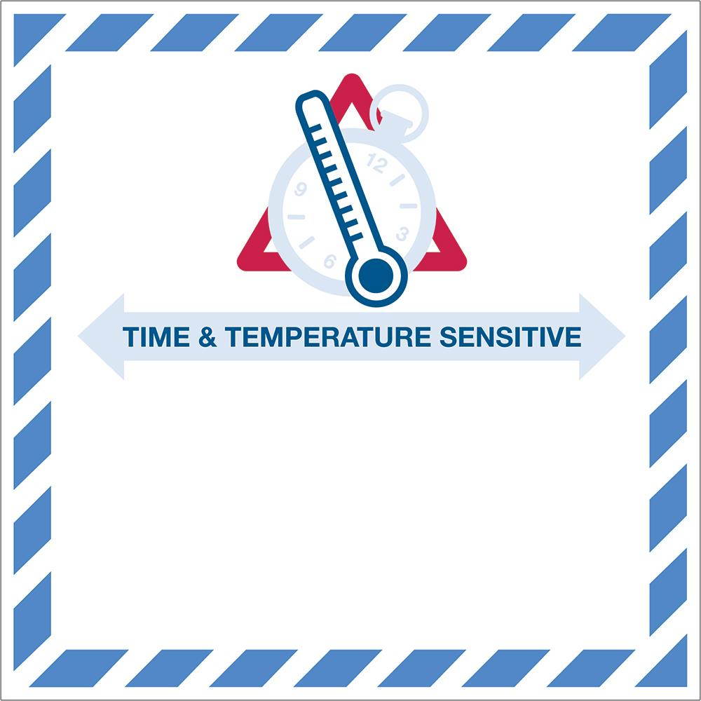 Tape Logic Labels "Time And Temperature Sensitive" 4 1/4" x 4 1/4" Red/White/Blu