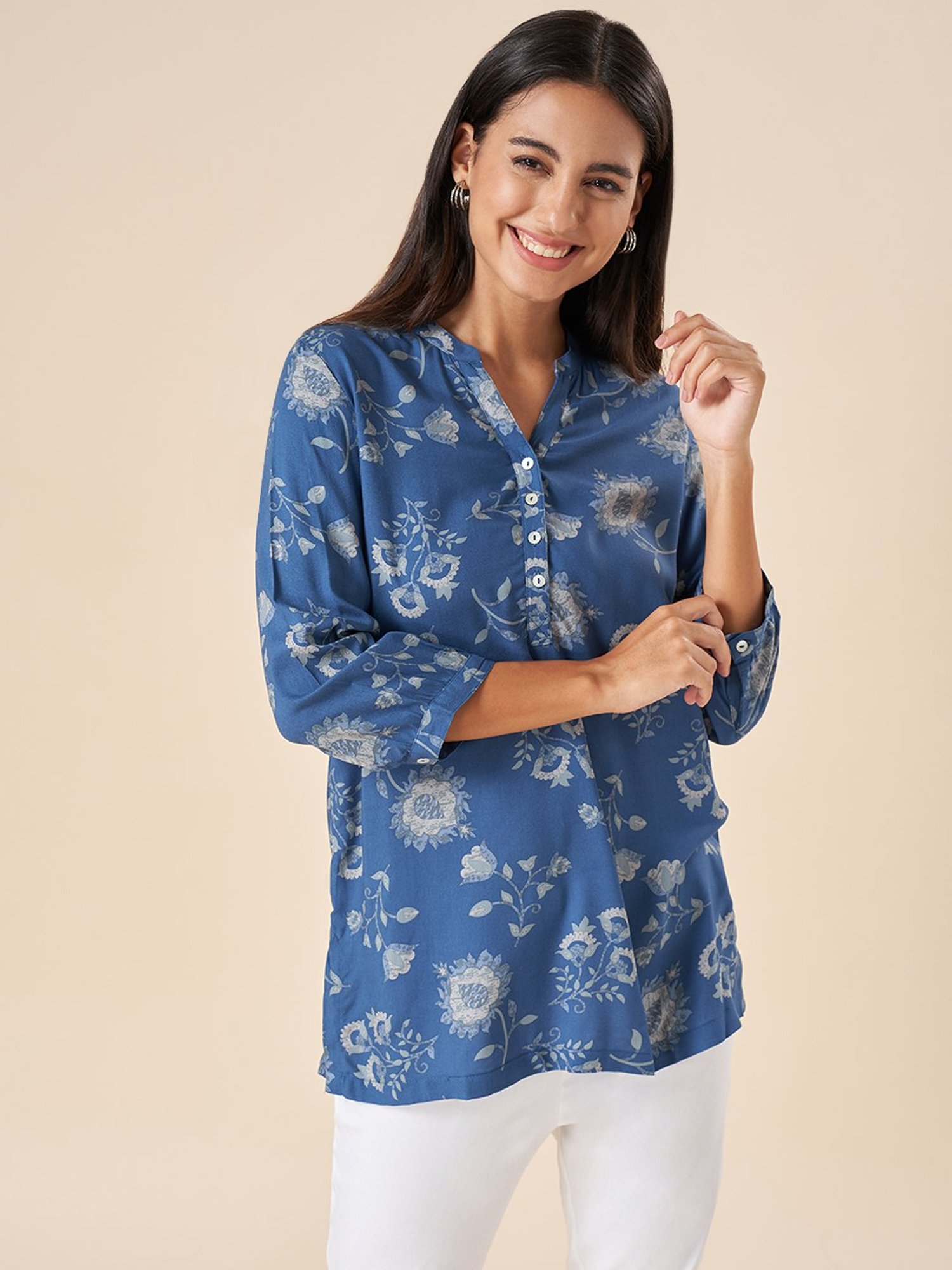 Akkriti by Pantaloons Indigo Blue Printed Tunic