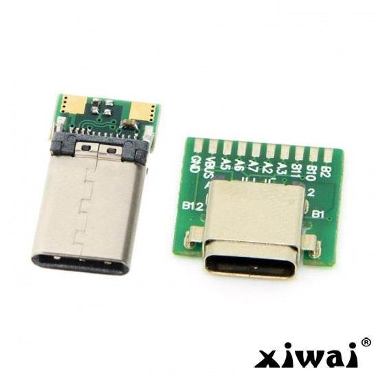 Xiwai DIY USB 3.1 Type C Male & Female Plug & Socket Connector SMT type with PC Board 1set