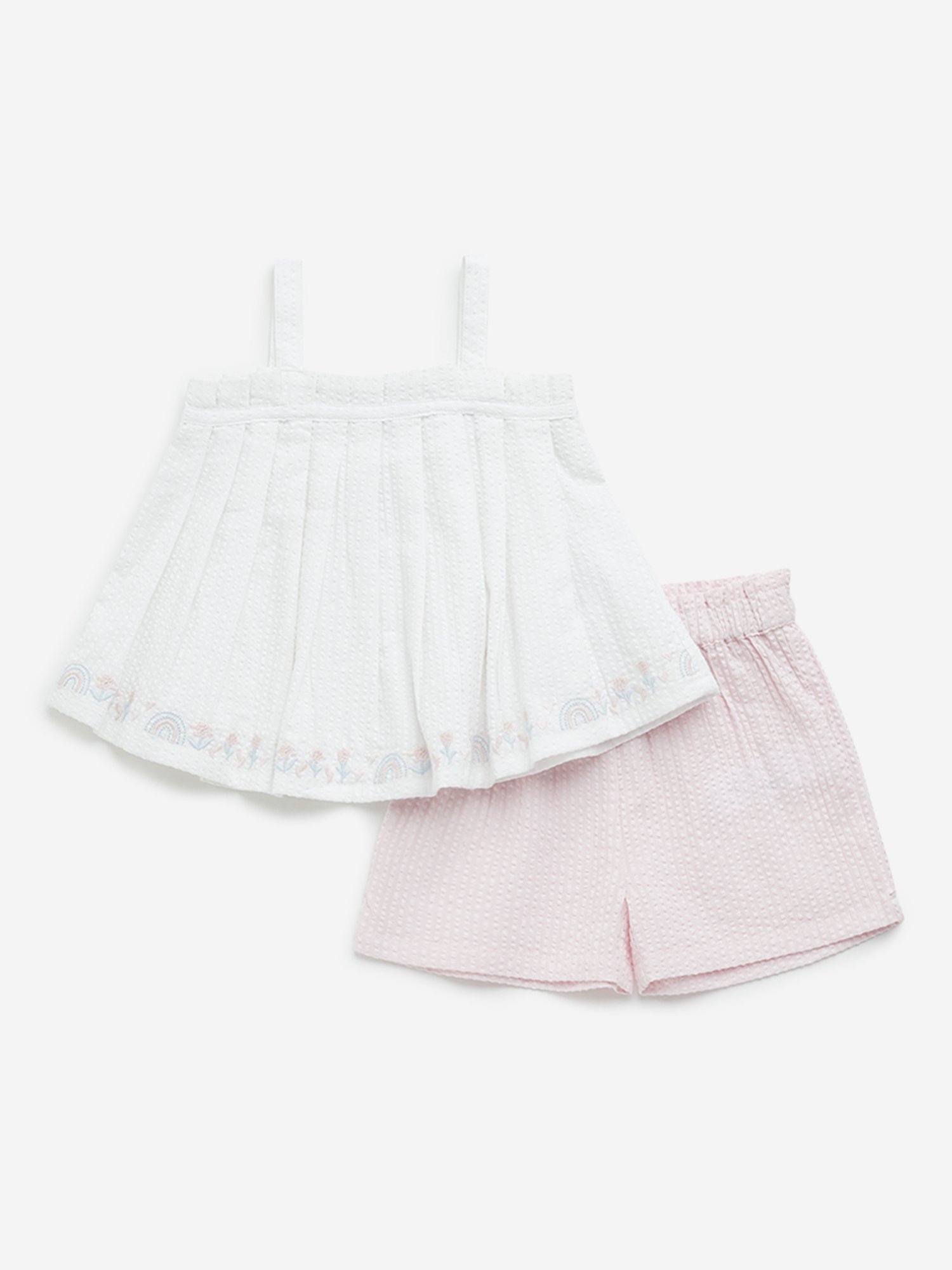 HOP Baby by Westside White & Pink Seersucker Cotton Top & Shorts Set