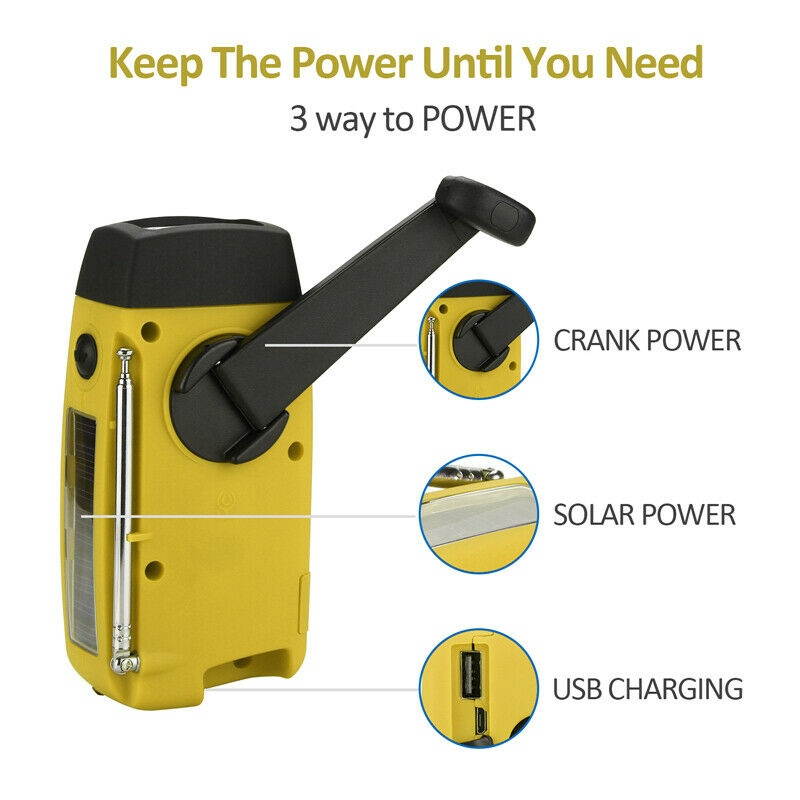 NOAA Radio Solar Hand Crank USB Emergency Weather Dynamo AM/FM Radio Flashlight