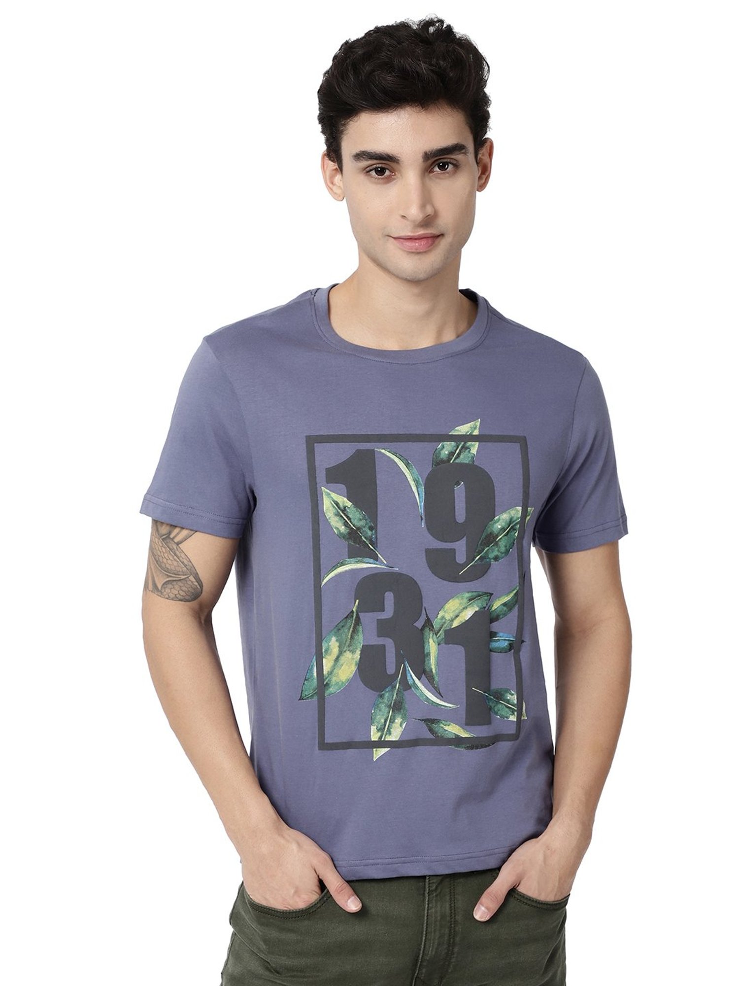 AD by Arvind Blue Crew T-Shirt