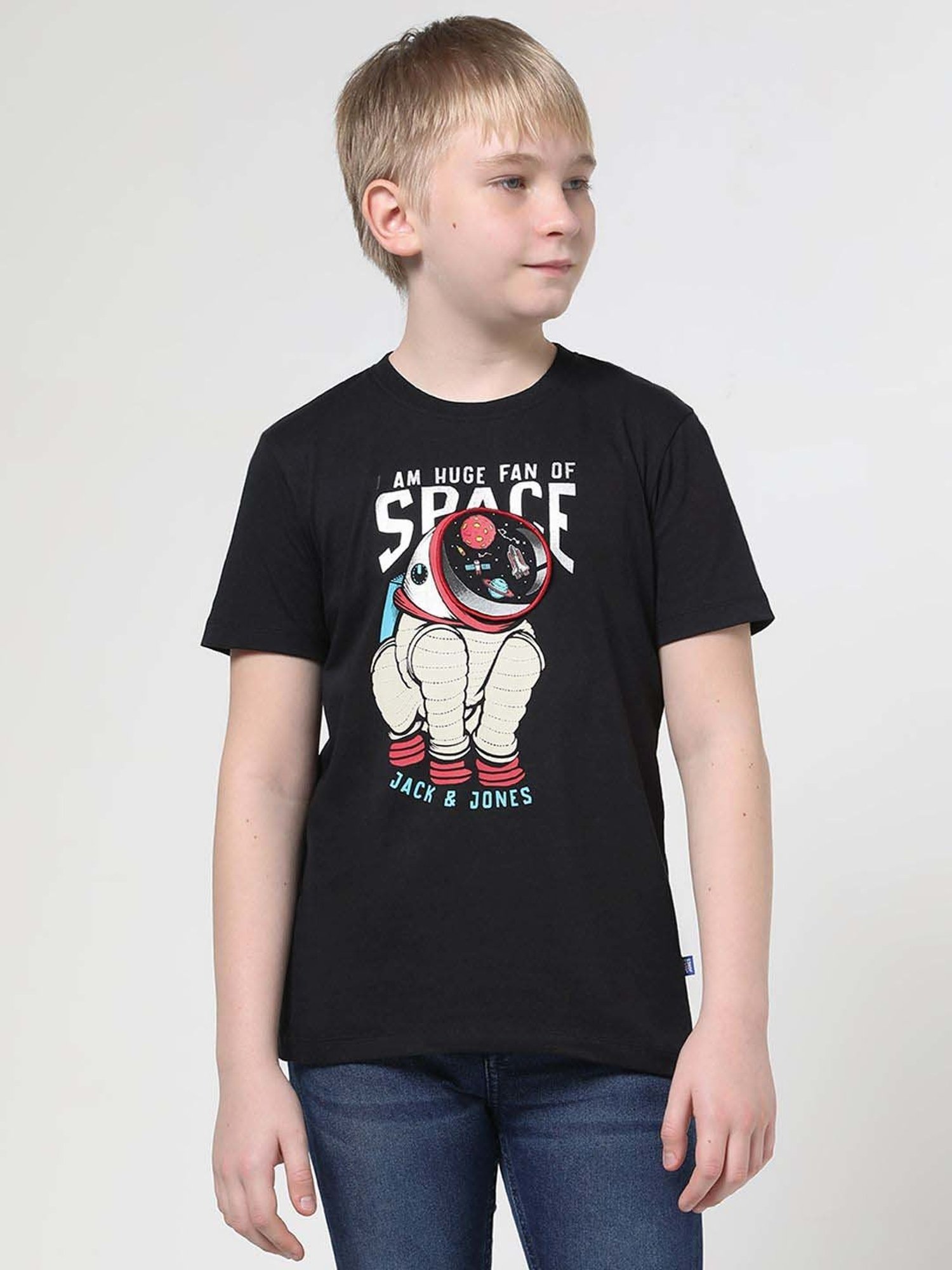 Jack & Jones Junior Jet Black Cotton Applique T-Shirt