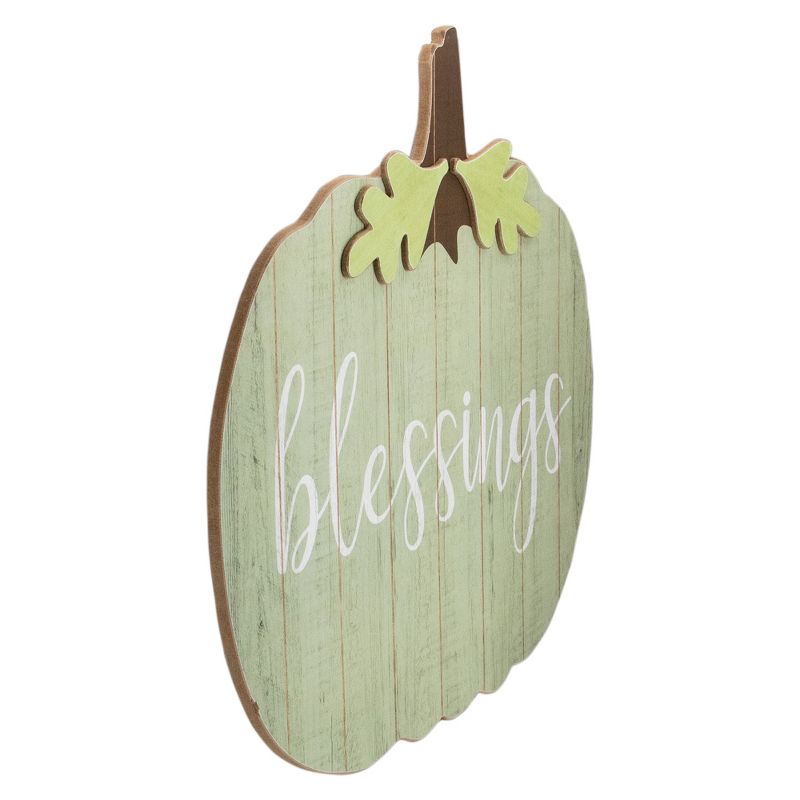 Northlight 20" Green and Brown Blessings Pumpkin Wooden Thanksgiving Hanging Wall Sign