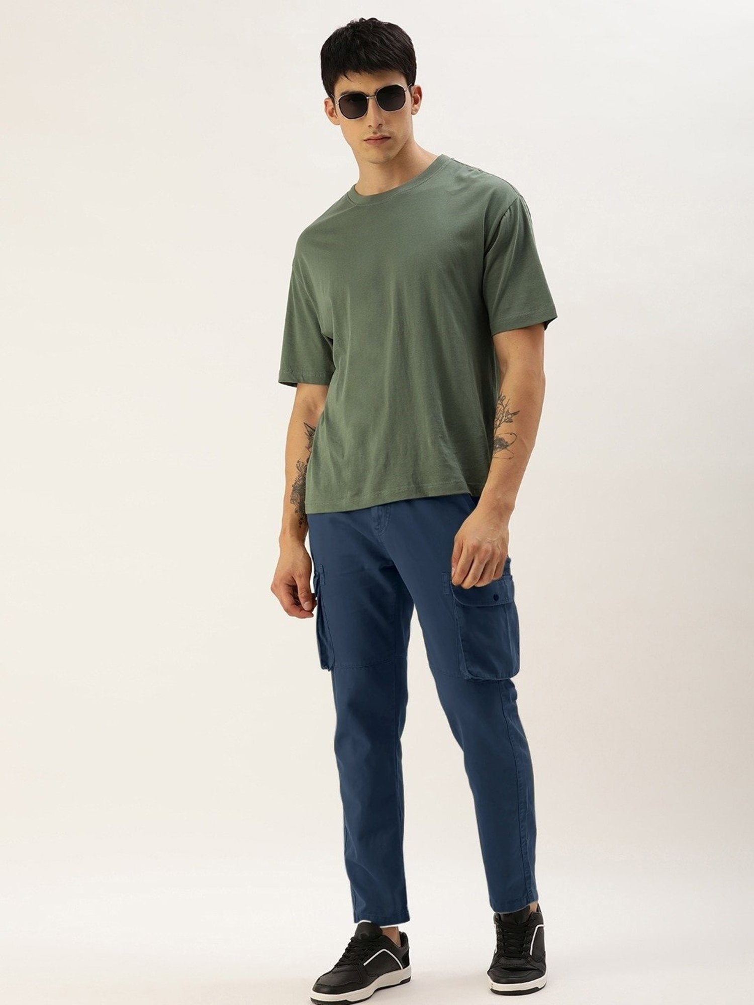 Ivoc Prussian Blue Cotton Regular Fit Cargos