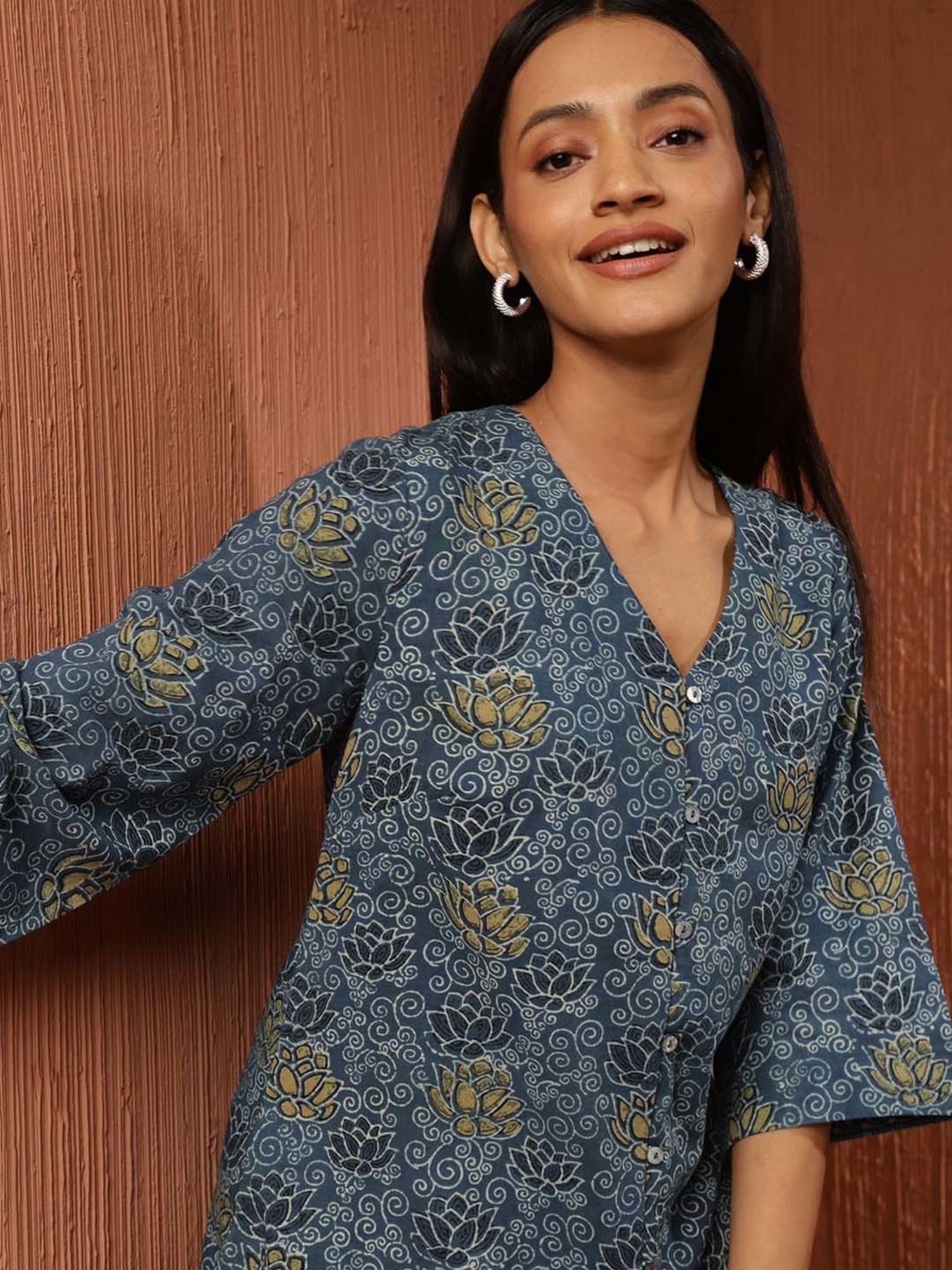 Fabindia Blue Cotton Printed Tunic
