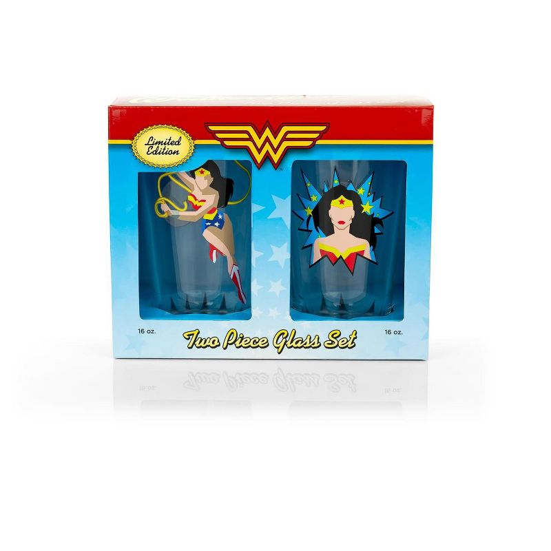 Seven20 DC Wonder Woman Pint Glass Set | Two Action Packed 16-Ounce Cups | Set Of 2