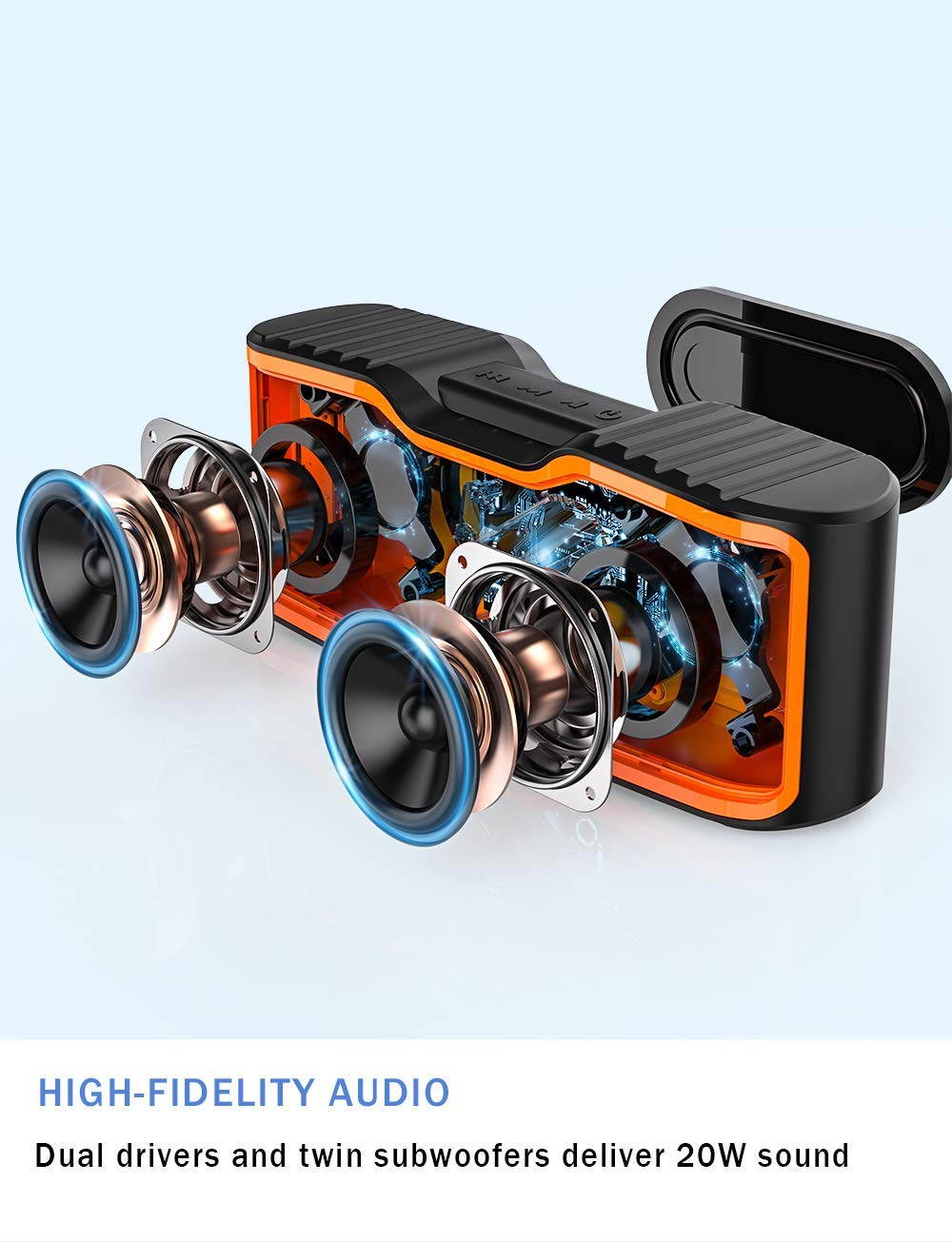 AOMAIS Sport II Portable Wireless Bluetooth Speakers 4.0 Waterproof IPX7, 20W Bass Sound, Stereo Pairing, Durable Design Backyard, Outdoors, Travel, Pool, Home Party (Orange)