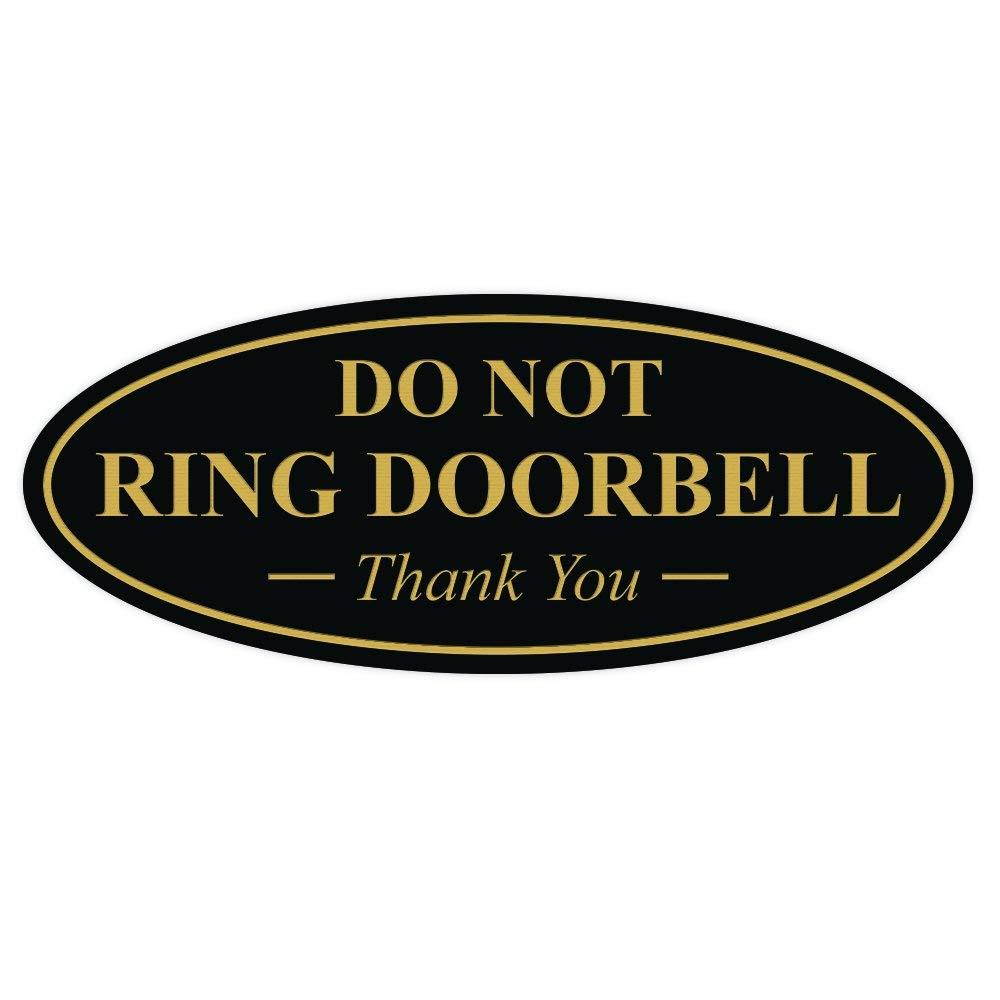 Oval DO NOT RING DOORBELL Thank You Sign - Black / Gold Medium