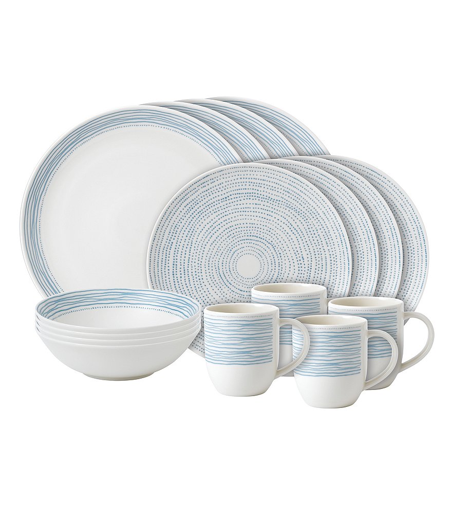 ED Ellen DeGeneres Crafted by Royal Doulton Polar Blue Dots Collection 16-Piece Porcelain Dinnerware Set
