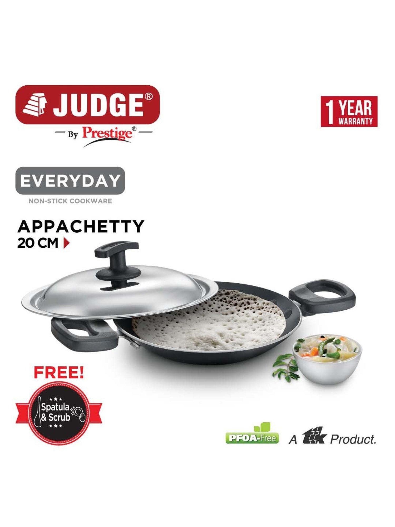 JUDGE Everyday Black Aluminium 20 cm Appachatty With Lid (0.8 L)